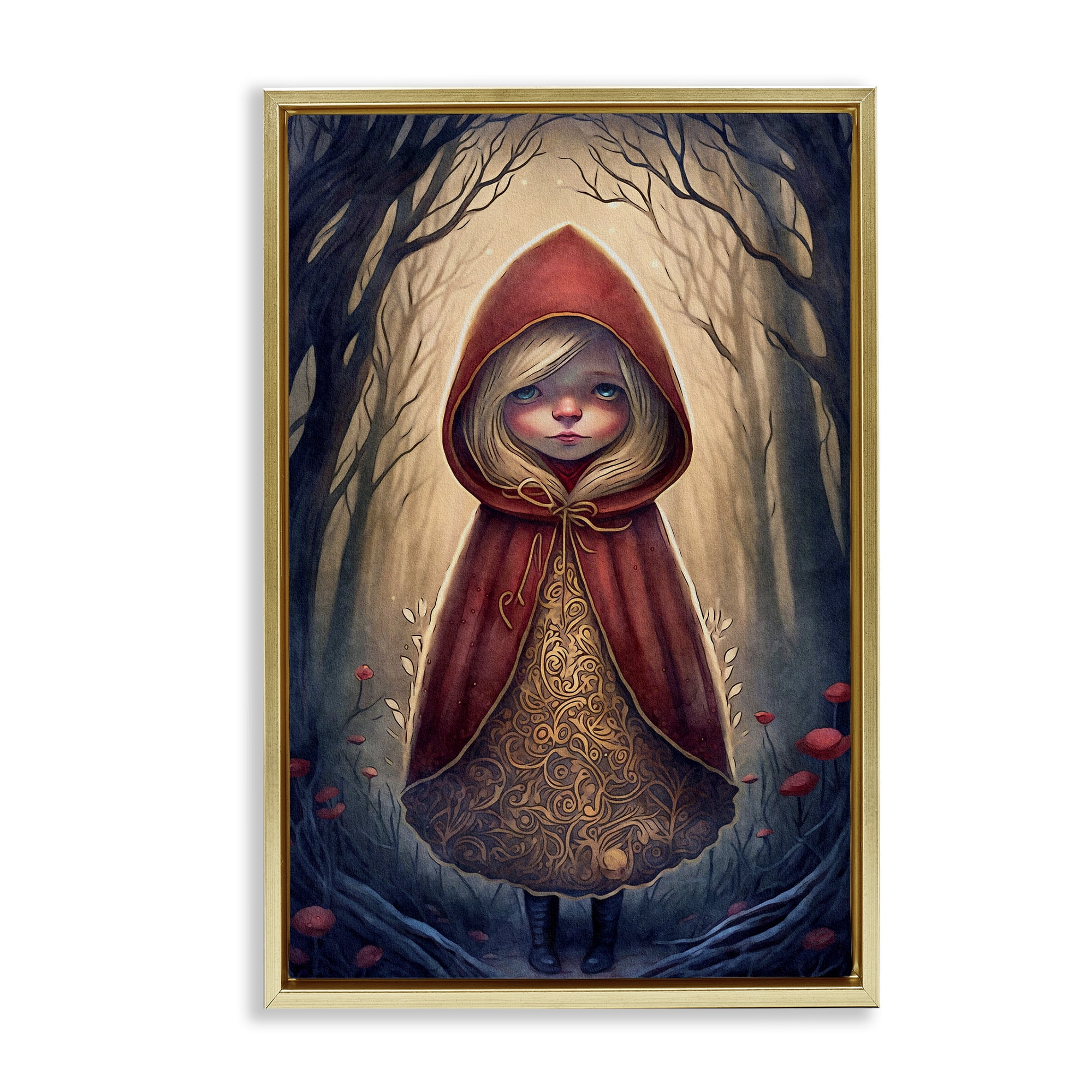 Stupell Industries Mystic Red Riding Hood Landscape Painting Gold Floater Framed Art Print Wall Art, 21 x 31