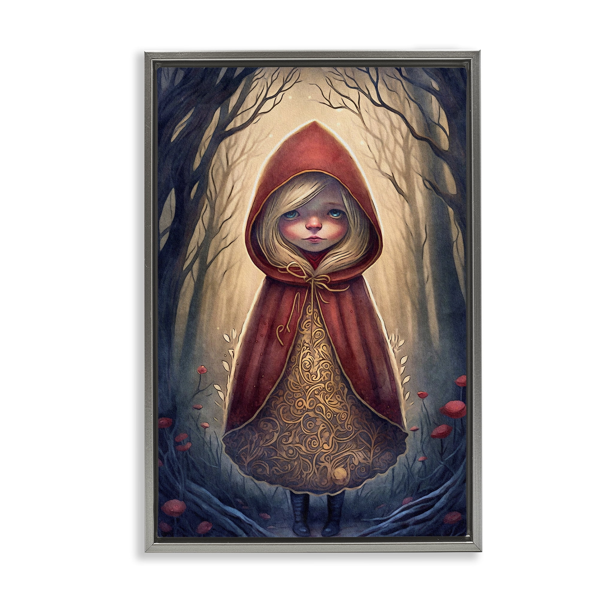 Stupell Industries Mystic Red Riding Hood Landscape Painting Gray Floater Framed Art Print Wall Art, 17 x 25