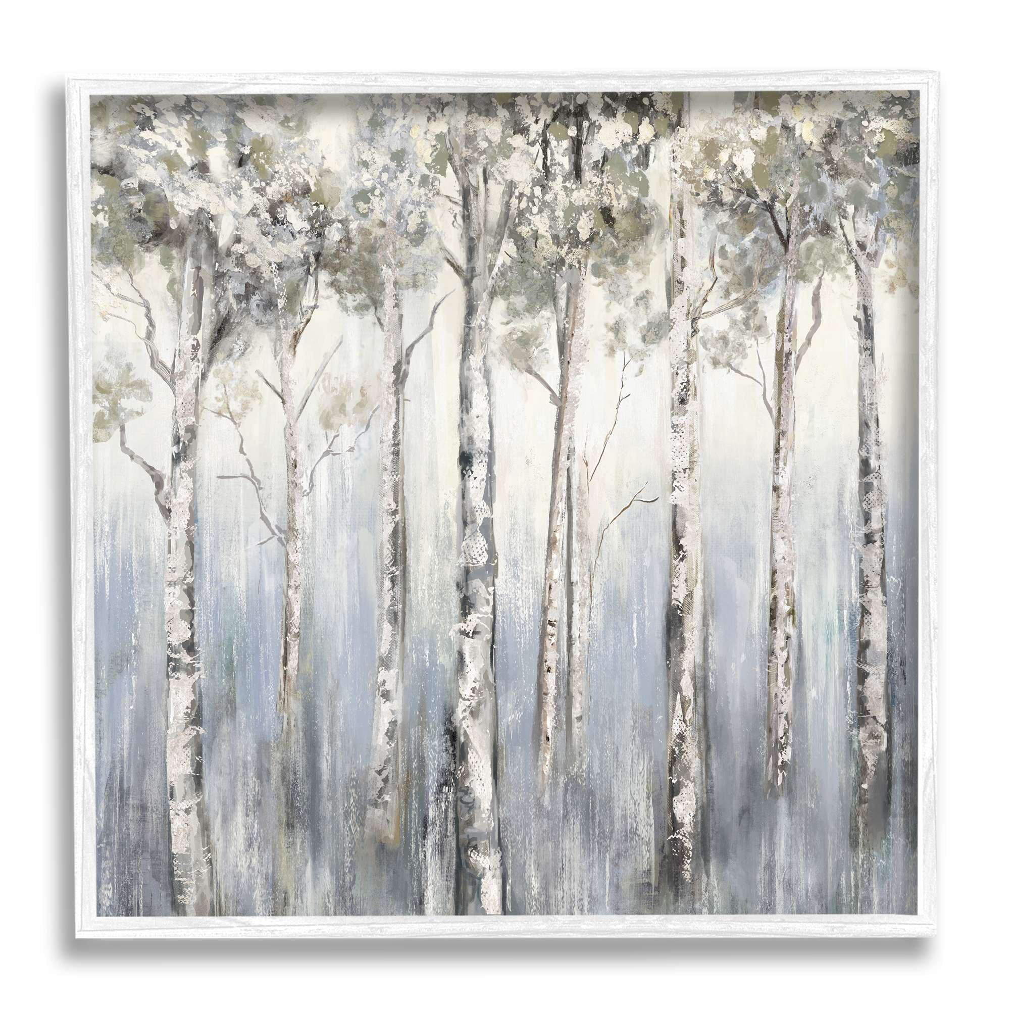 Stupell Industries Mystic White Birch Tree Forest White Grey Bark, 12 x 12, Designed by Carson Lyons