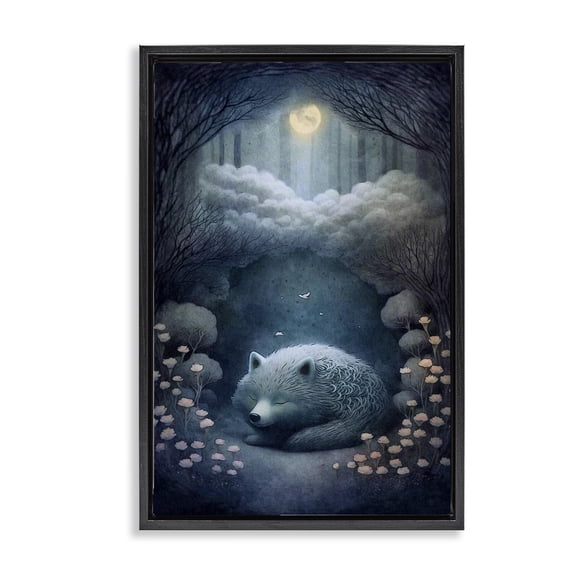 Stupell Industries Mystic White Wolf Landscape Painting Black Floater Framed Art Print Wall Art, 17 x 25