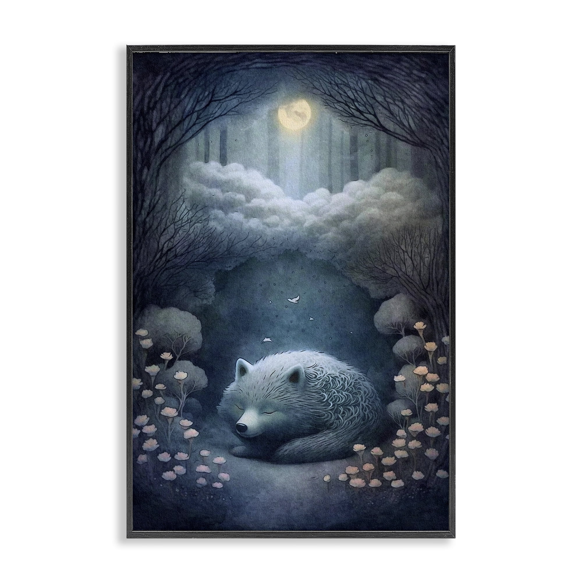 Stupell Industries Mystic White Wolf Landscape Painting Black Framed Art Print Wall Art, 20 x 30