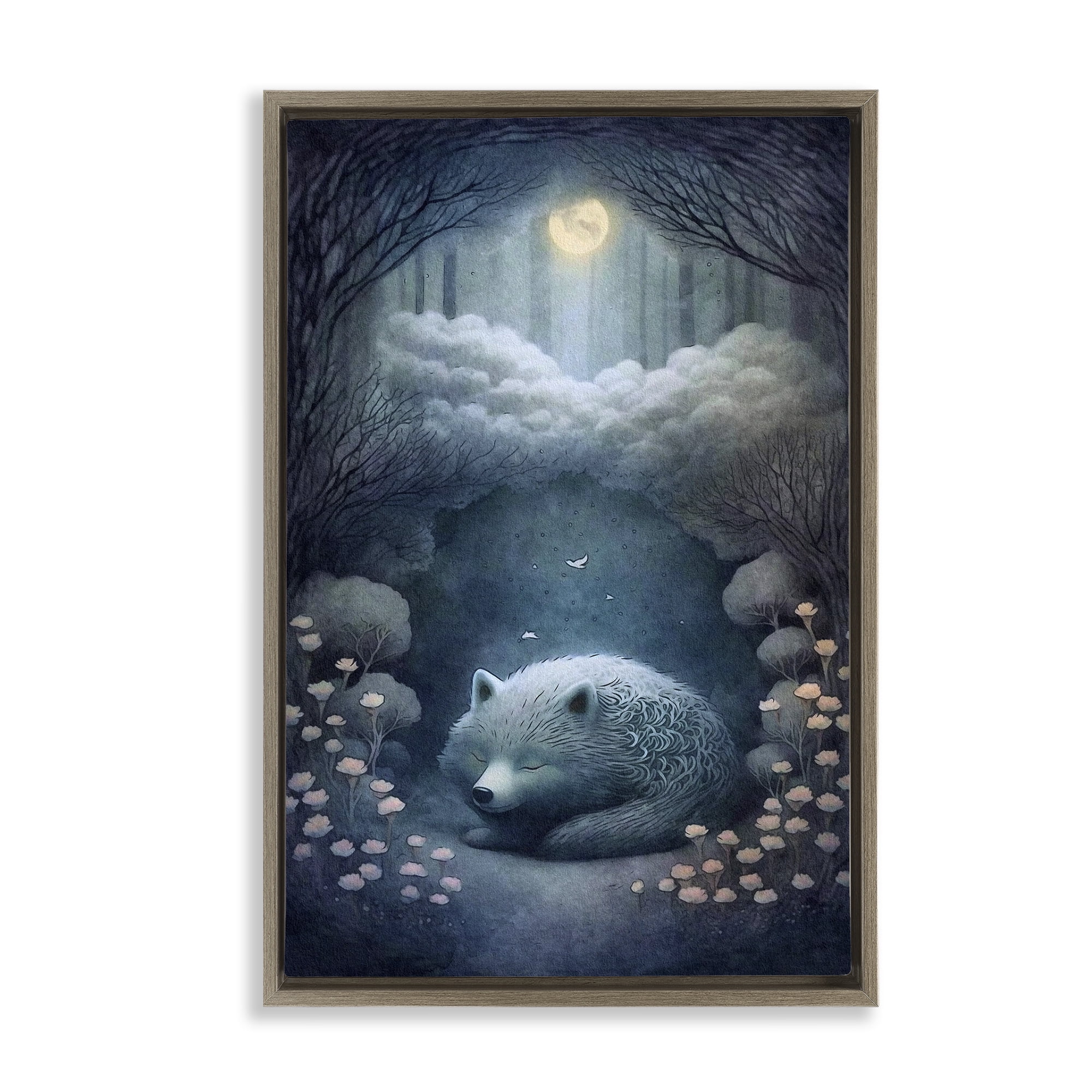 Stupell Industries Mystic White Wolf Landscape Painting Brown Floater Framed Art Print Wall Art, 17 x 25