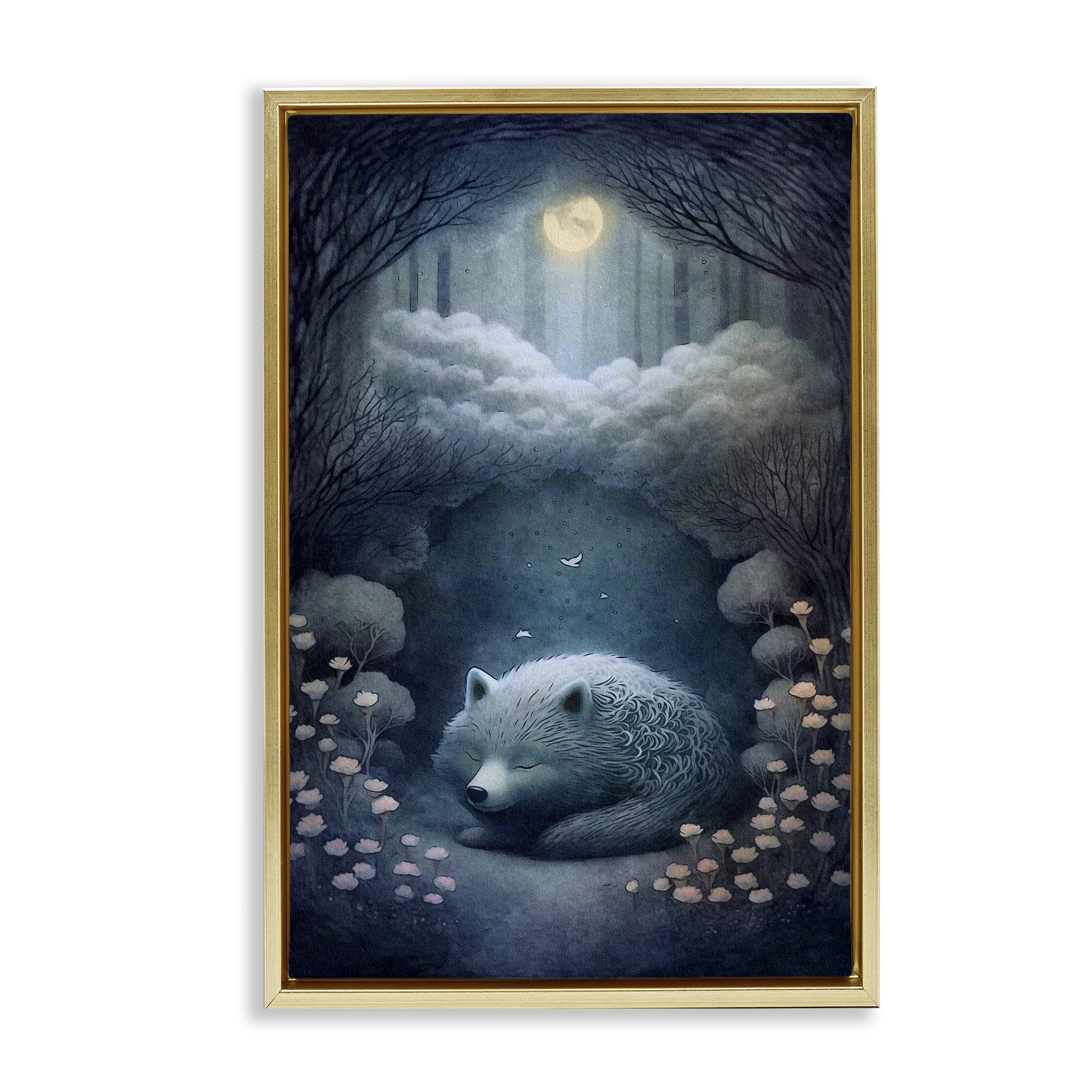 Stupell Industries Mystic White Wolf Landscape Painting Gold Floater Framed Art Print Wall Art, 21 x 31