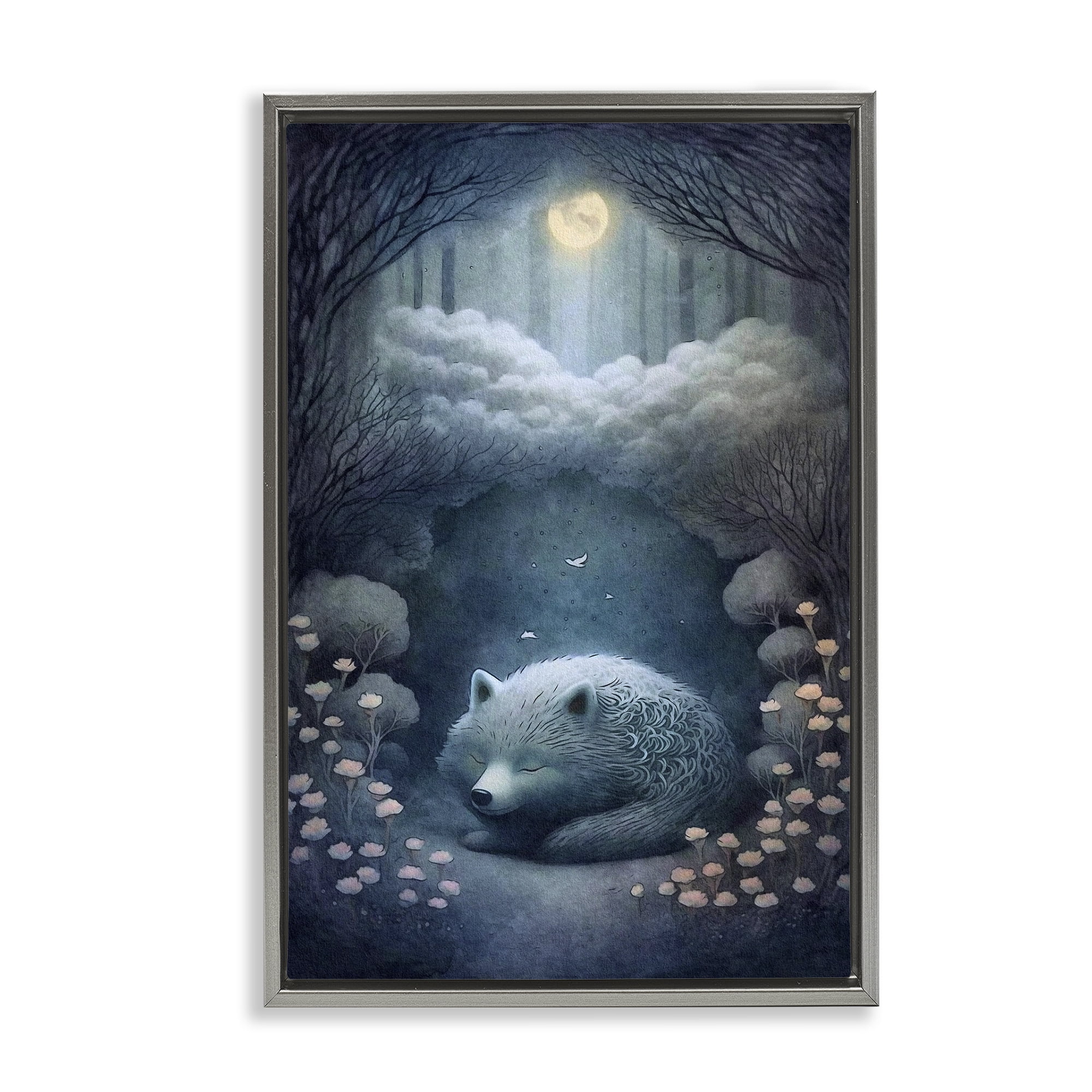 Stupell Industries Mystic White Wolf Landscape Painting Gray Floater Framed Art Print Wall Art, 21 x 31