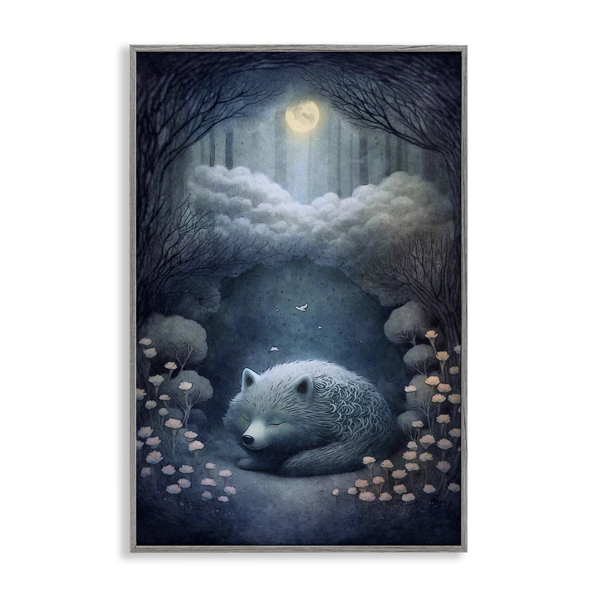 Stupell Industries Mystic White Wolf Landscape Painting Gray Framed Art Print Wall Art, 12 x 18