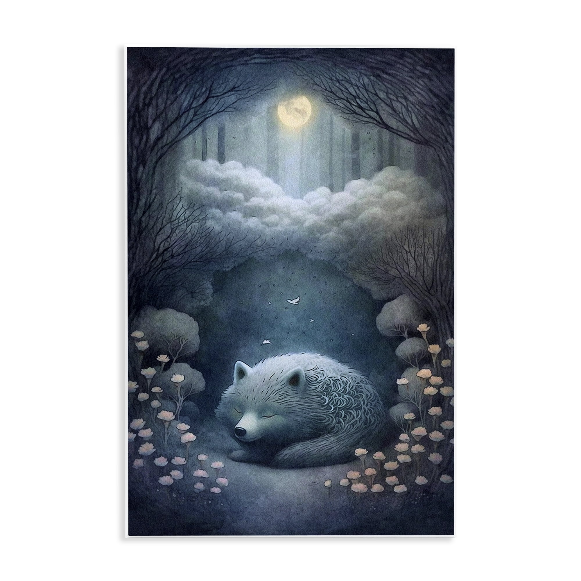 Stupell Industries Mystic White Wolf Landscape Painting Unframed Art Print Wall Art, 13 x 19