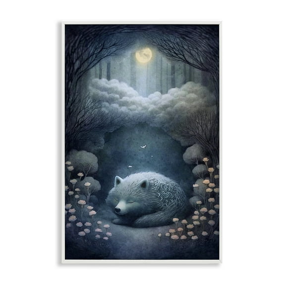 Stupell Industries Mystic White Wolf Landscape Painting White Framed Art Print Wall Art, 16 x 24