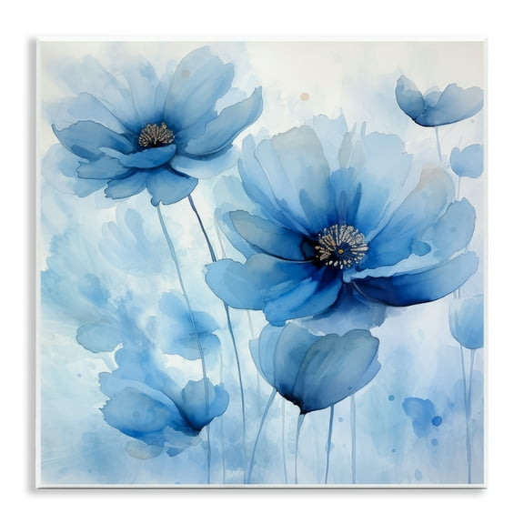 Stupell Industries Mystical Blue Poppies Plants & Flowers Painting Unframed Art Print Wall Art, 12 x 12