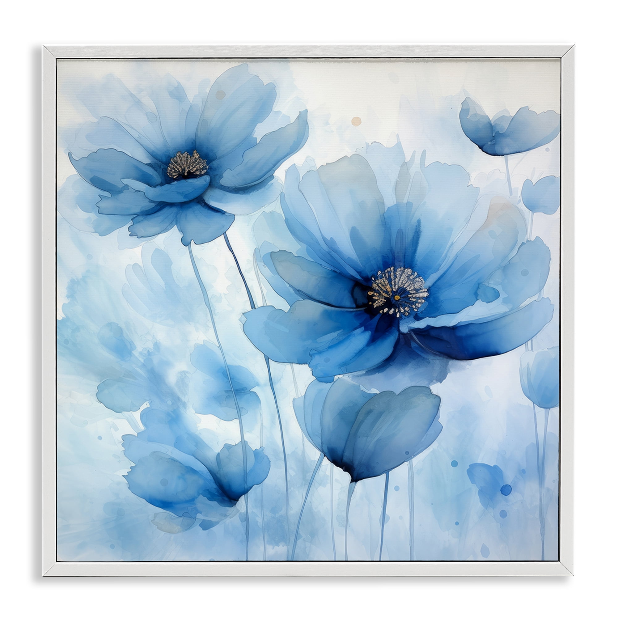 Stupell Industries Mystical Blue Poppies Plants & Flowers Painting White Framed Art Print Wall Art, 12 x 12