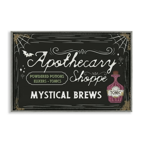 Stupell Industries Mystical Brews Apothecary Shoppe Advertisements Painting Gray Framed Art Print Wall Art, 18 x 12