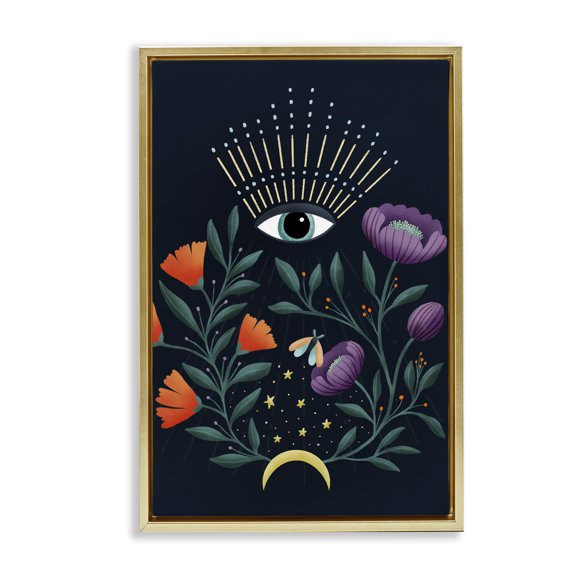 Stupell Industries Mystical Floral Evil Eye Gold Framed Floater Canvas Wall Art design by Metka Hiti, 31 x 21