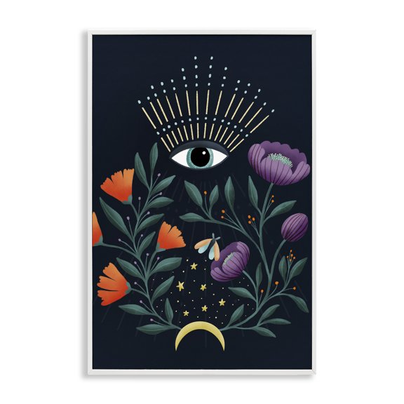 Stupell Industries Mystical Floral Evil Eye White Framed Giclee Art design by Metka Hiti, 30 x 20