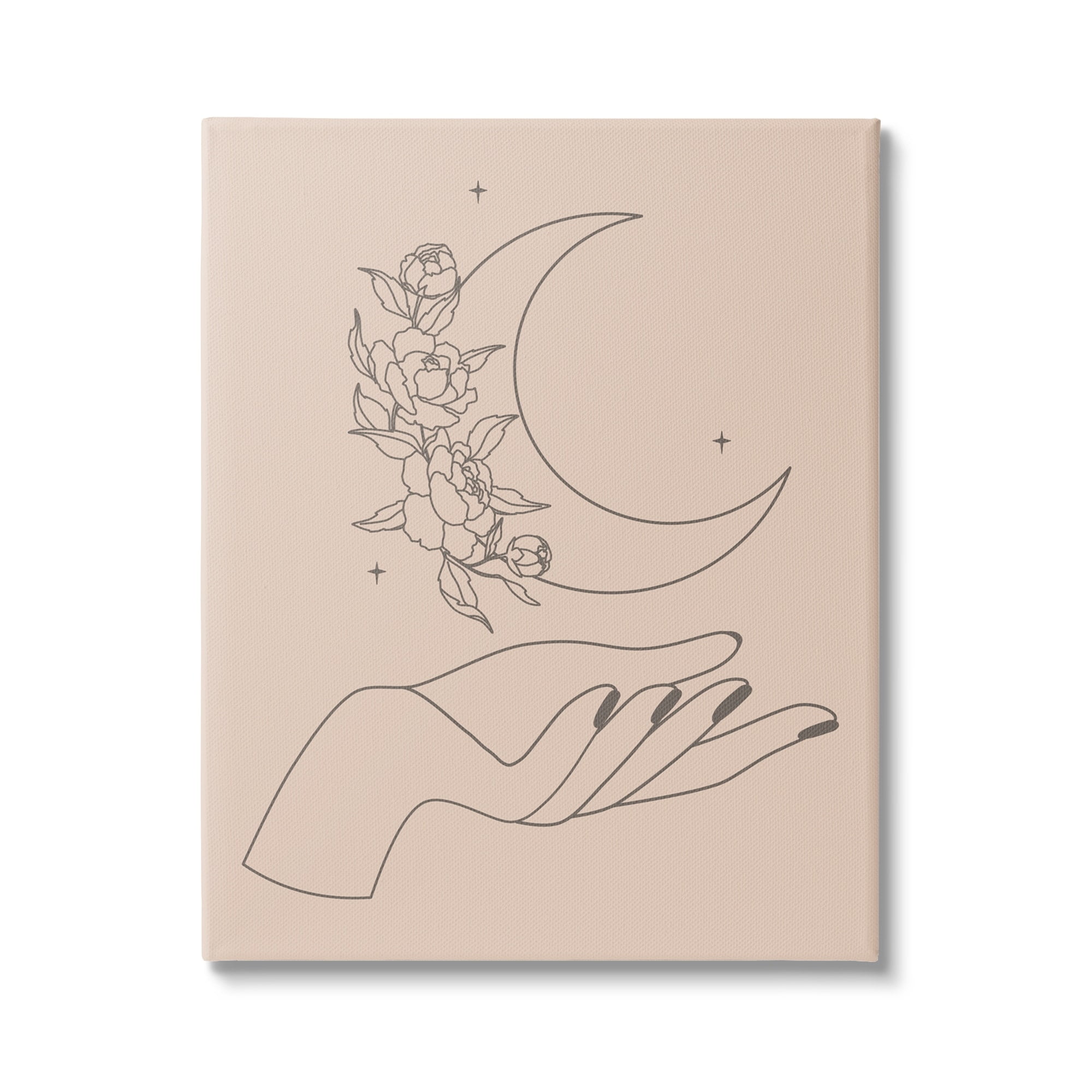 Stupell Industries Mystical Floral Roses Moon Palm Line Drawing Canvas Wall Art, 30 x 40, Design by JJ Design House LLC