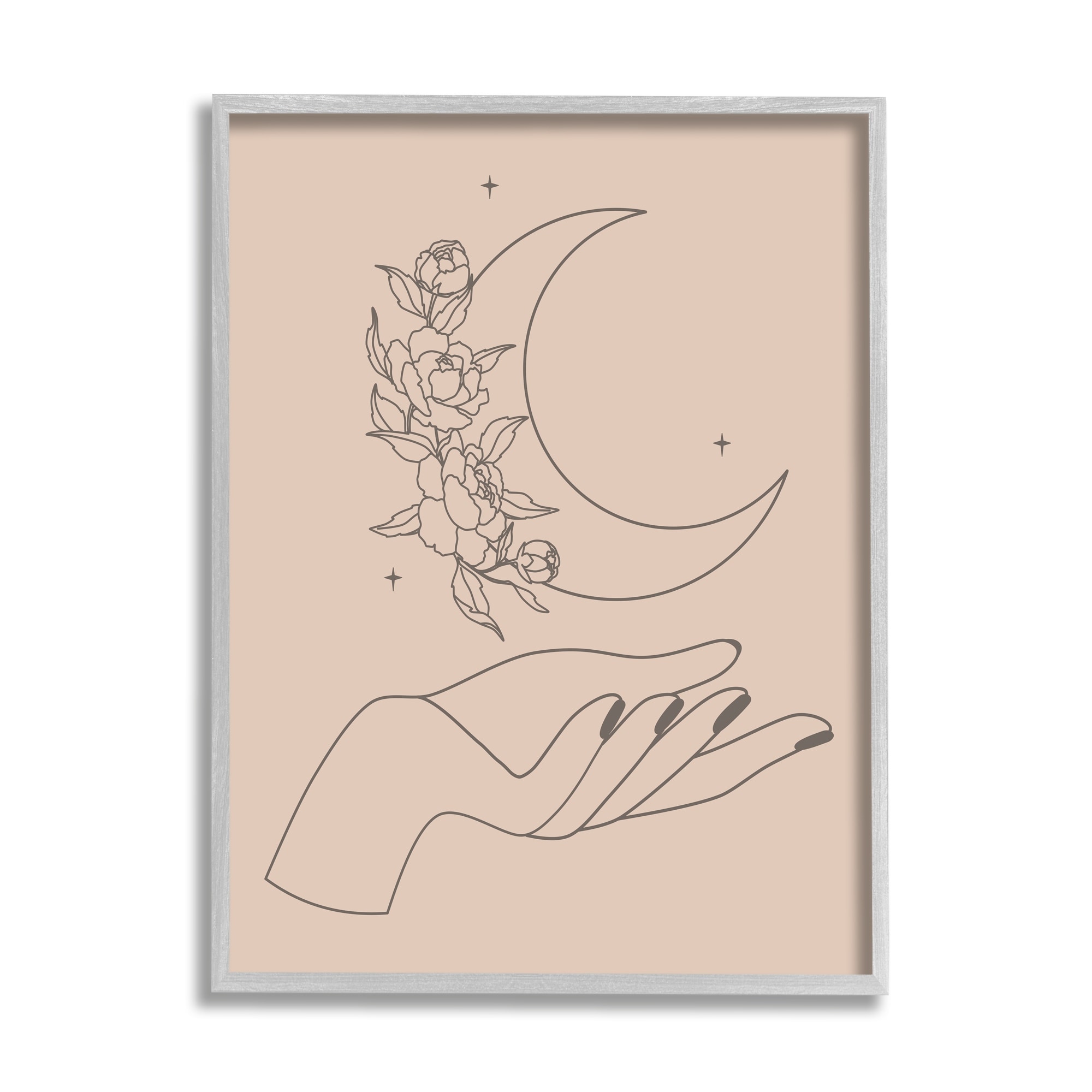 Stupell Industries Mystical Floral Roses Moon Palm Line Drawing Framed Wall Art, 11 x 14, Design by JJ Design House LLC