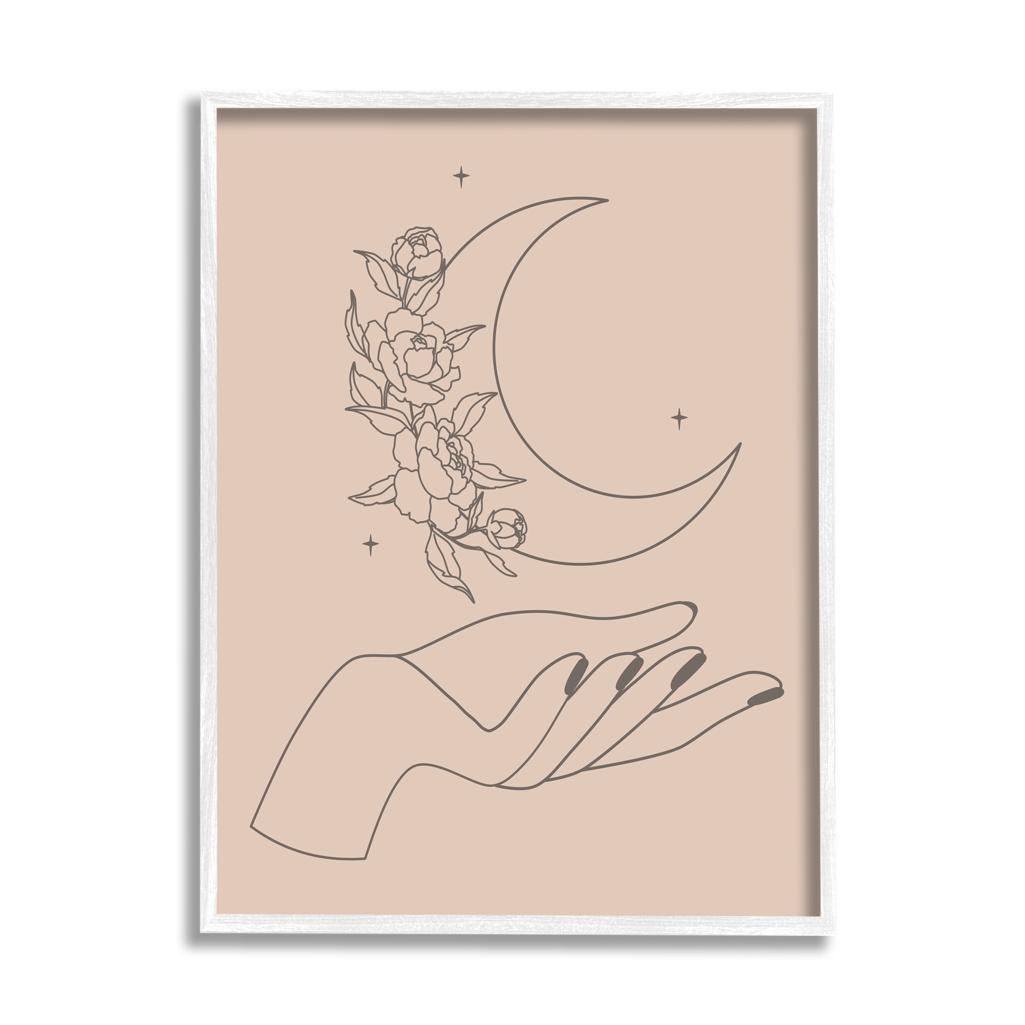 Stupell Industries Mystical Floral Roses Moon Palm Line Drawing Framed Wall Art, 11 x 14, Design by JJ Design House LLC