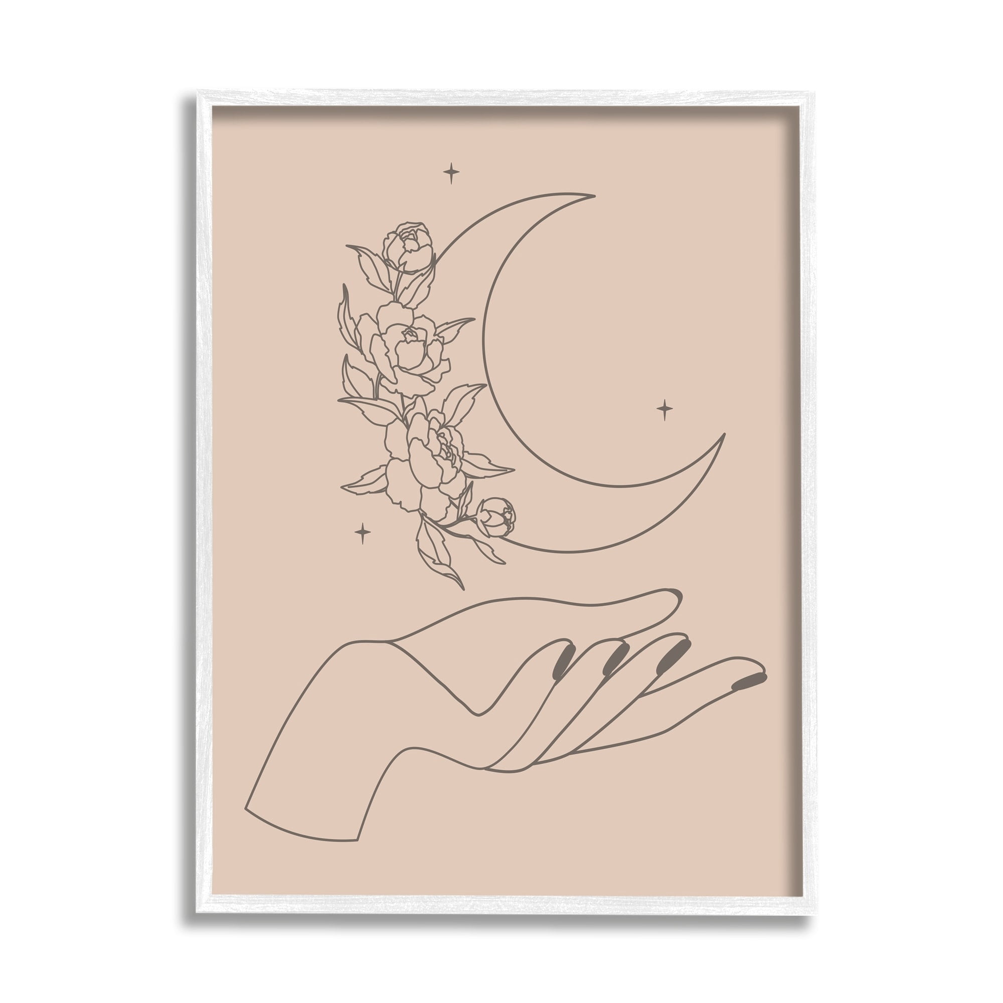 Stupell Industries Mystical Floral Roses Moon Palm Line Drawing Framed Wall Art, 24 x 30, Design by JJ Design House LLC