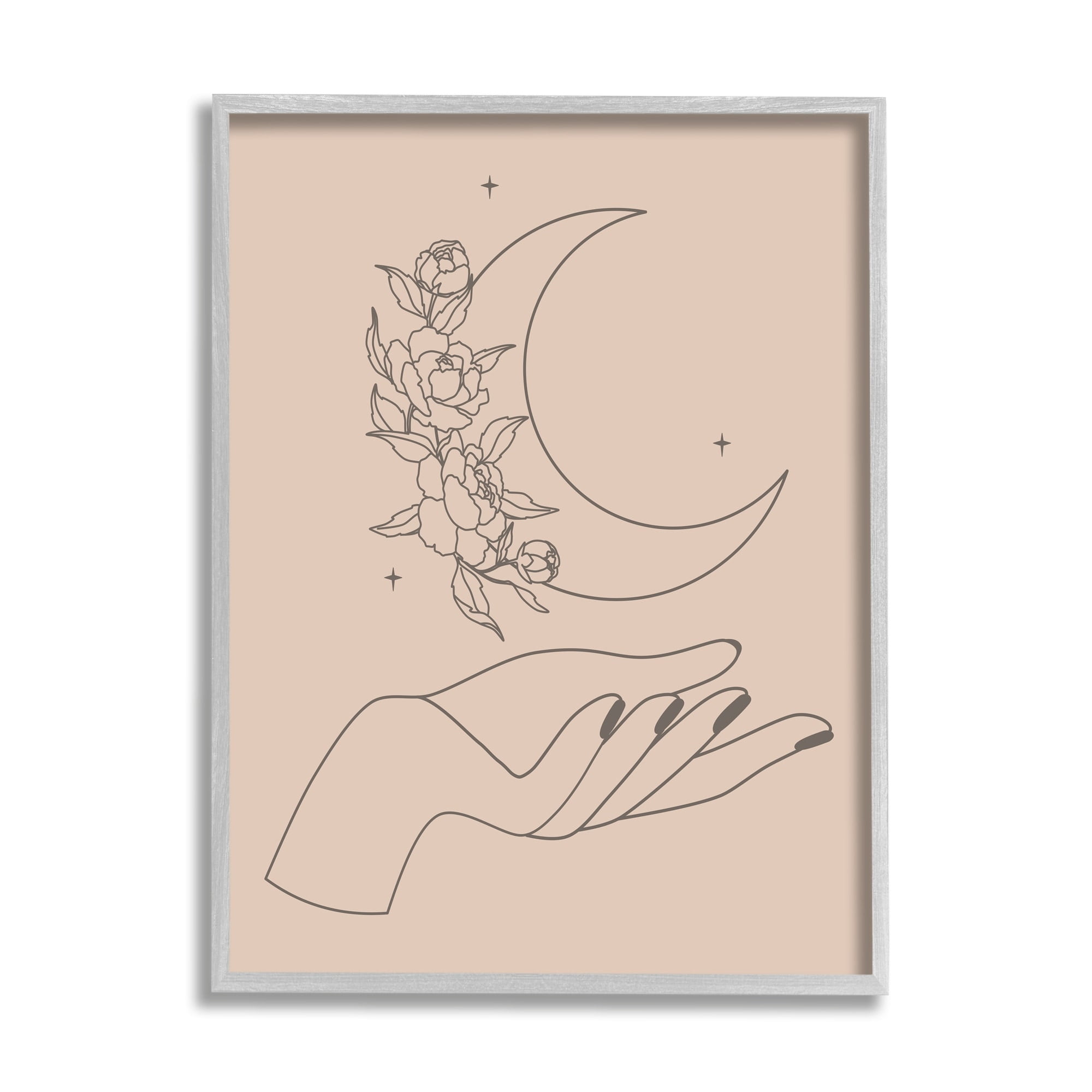 Stupell Industries Mystical Floral Roses Moon Palm Line Drawing Framed Wall Art, 24 x 30, Design by JJ Design House LLC