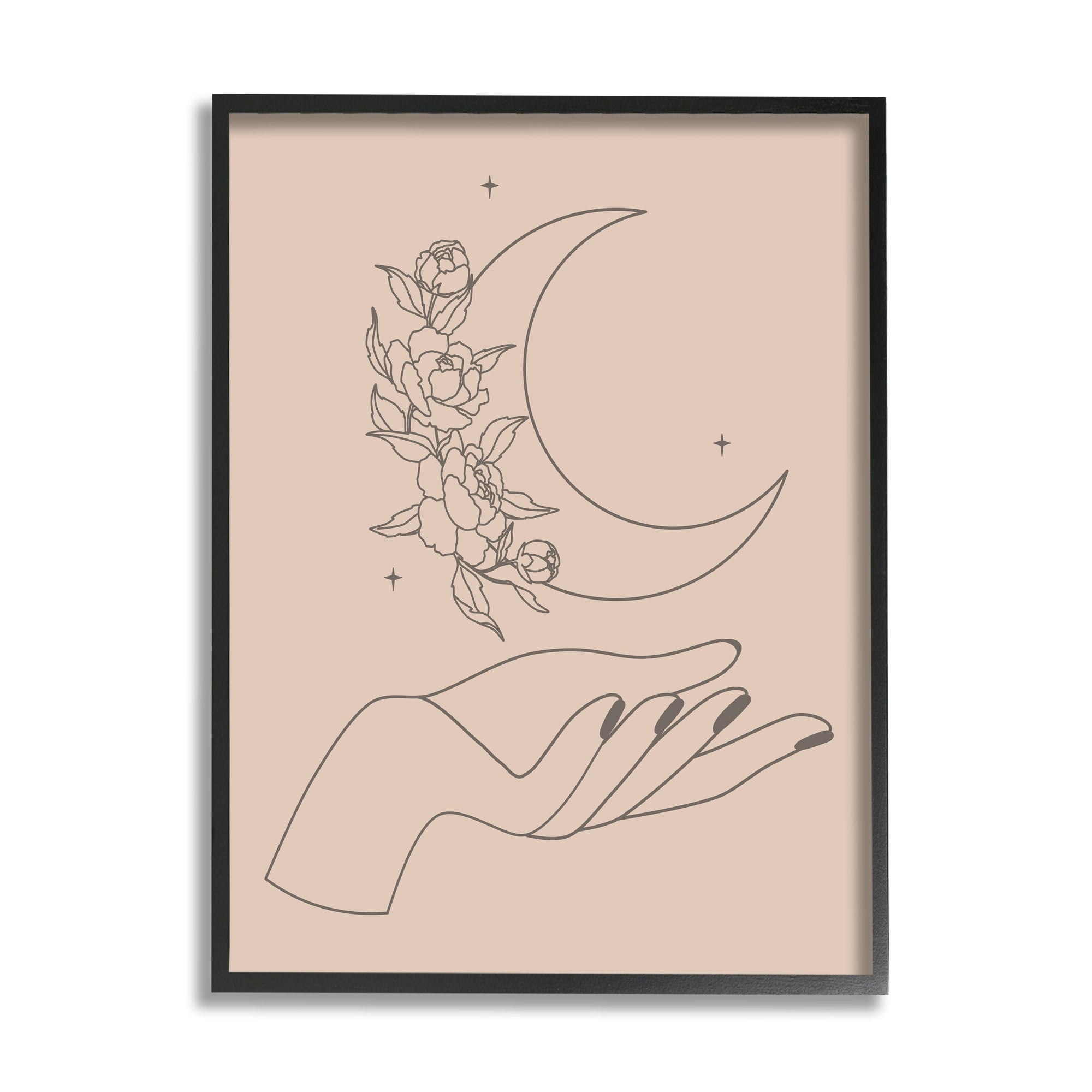 Stupell Industries Mystical Floral Roses Moon Palm Line Drawing Framed Wall Art, 24 x 30, Design by JJ Design House LLC