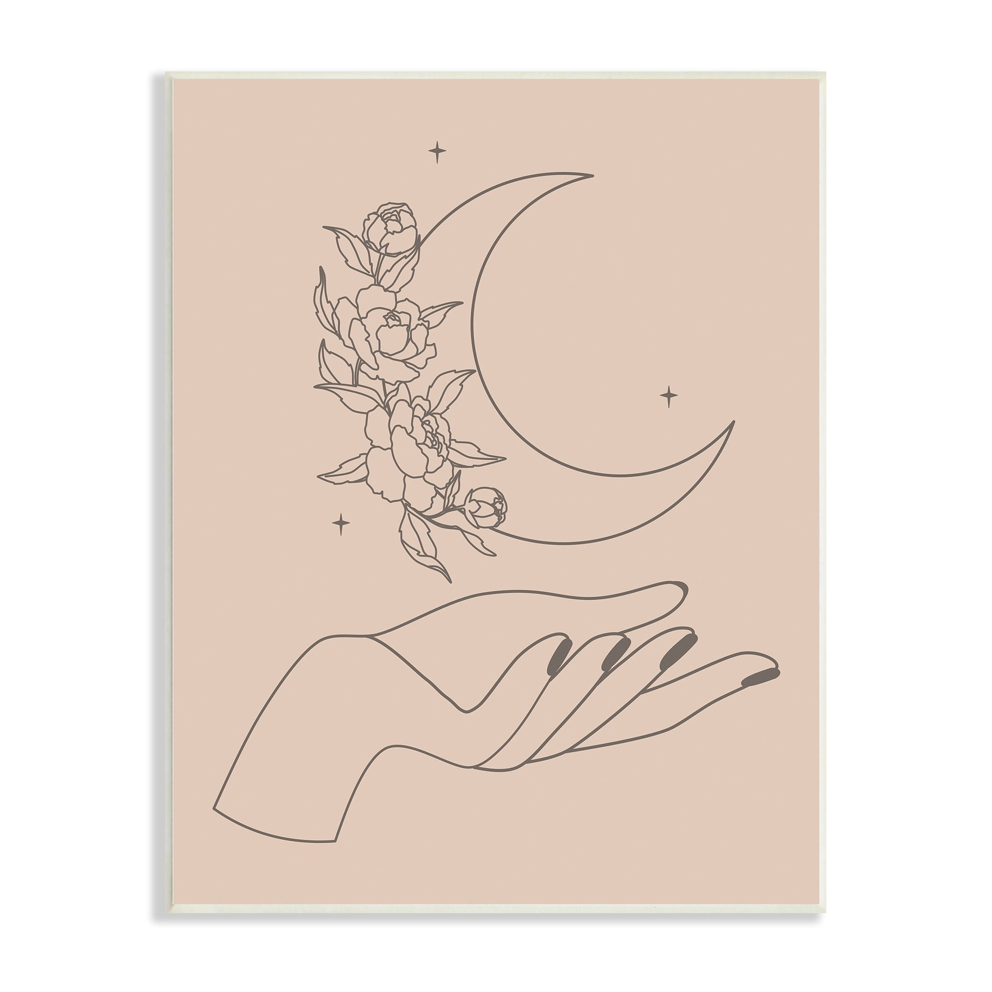 Stupell Industries Mystical Floral Roses Moon Palm Line Drawing Wood Wall Art, 10 x 15, Design by JJ Design House LLC