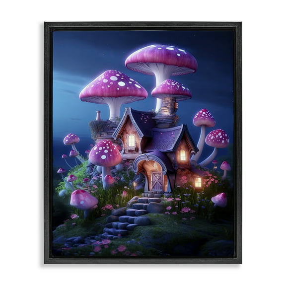 Stupell Industries Mystical Forest Cottage Town & City Painting Black Floater Framed Art Print Wall Art, 17 x 21