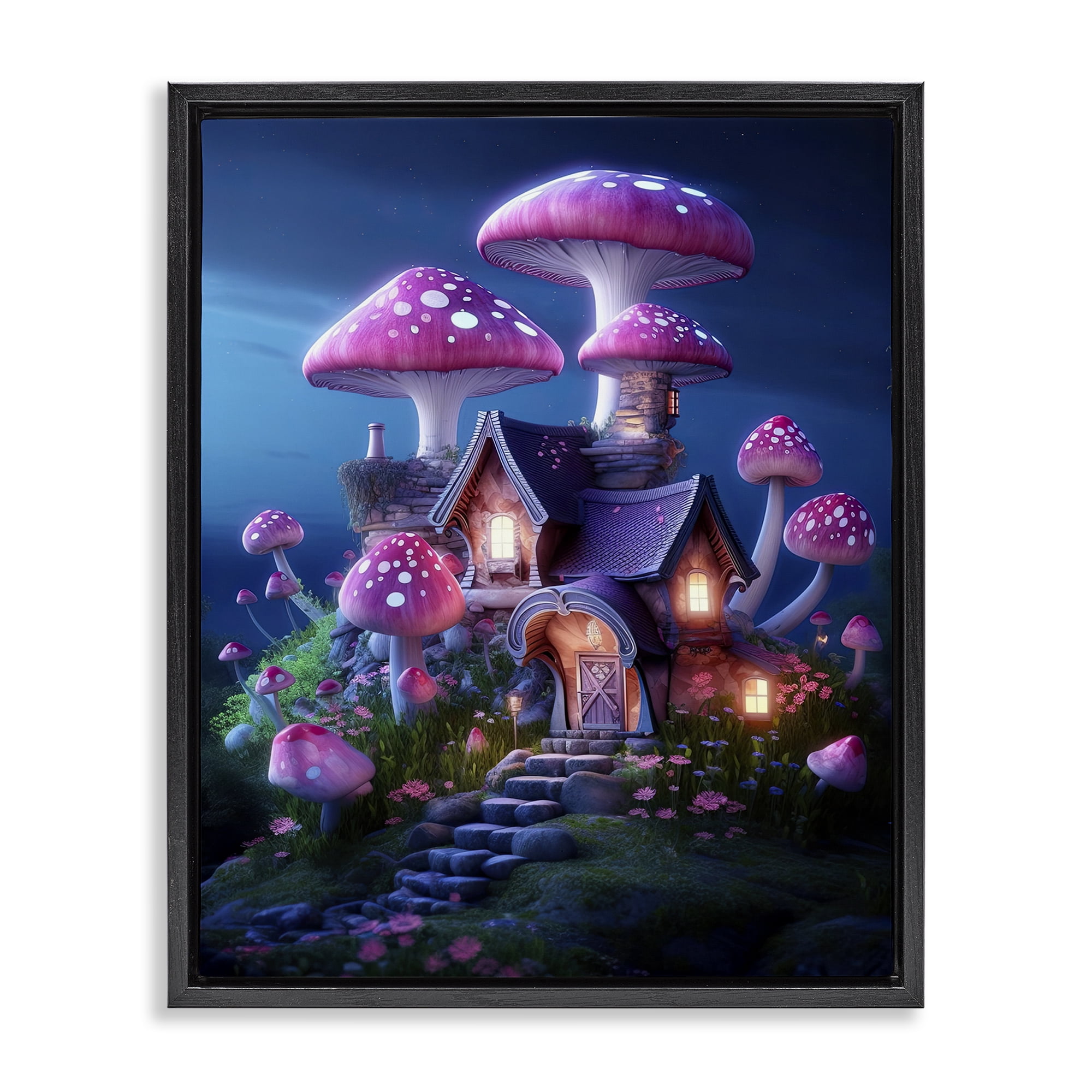 Stupell Industries Mystical Forest Cottage Town & City Painting Black Floater Framed Art Print Wall Art, 25 x 31