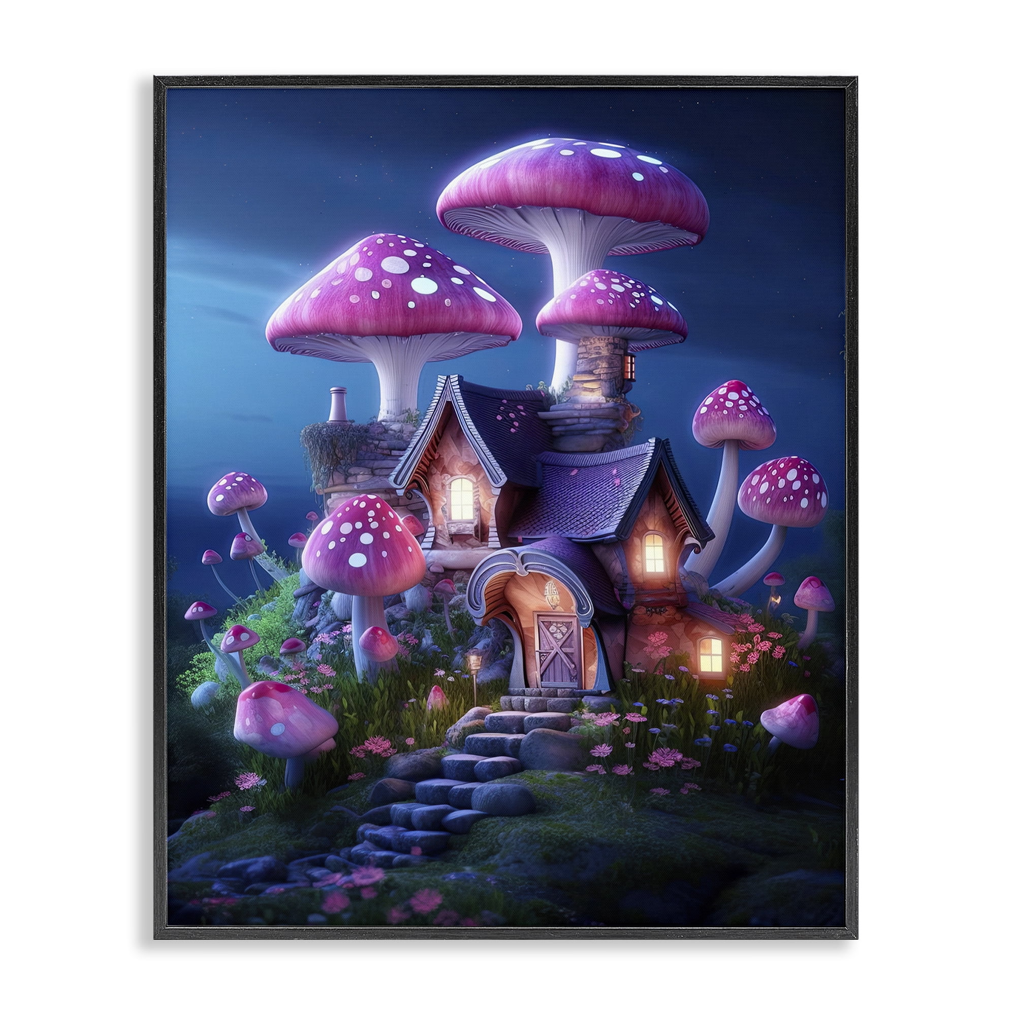 Stupell Industries Mystical Forest Cottage Town & City Painting Black Framed Art Print Wall Art, 24 x 30