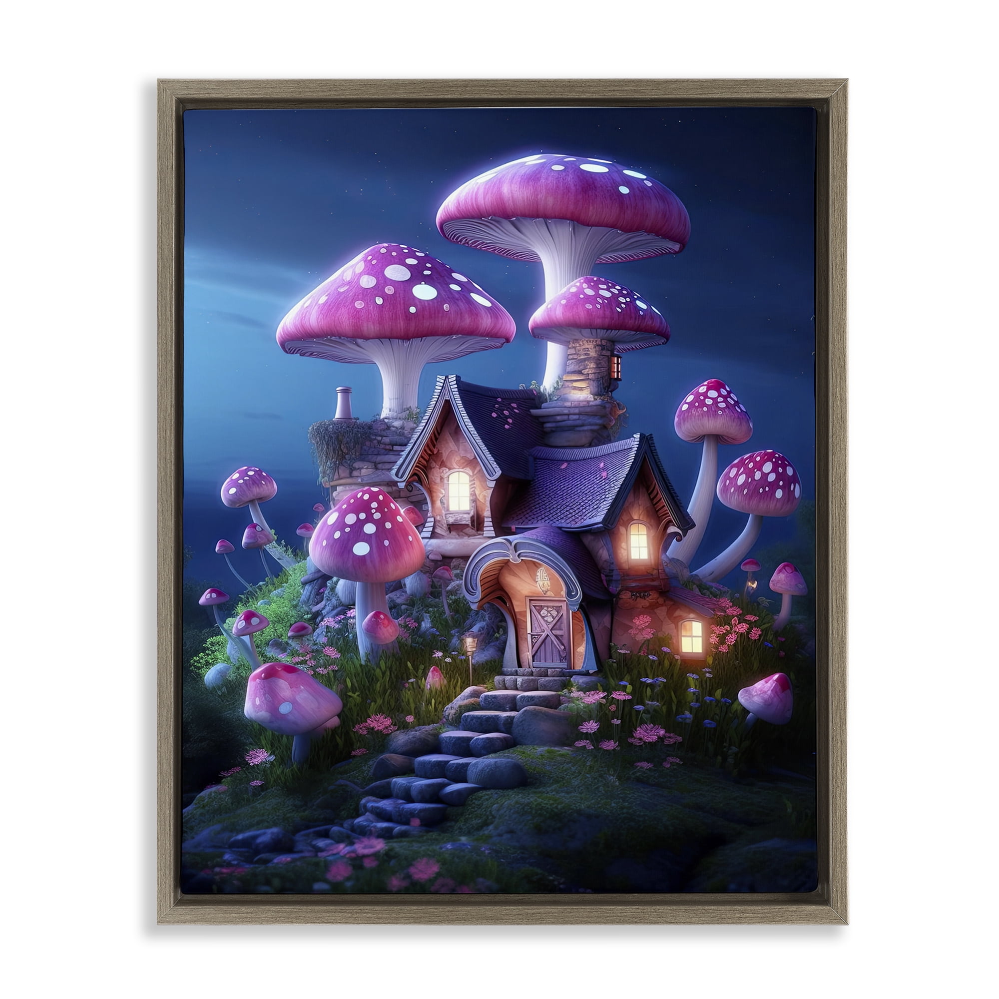 Stupell Industries Mystical Forest Cottage Town & City Painting Brown Floater Framed Art Print Wall Art, 17 x 21