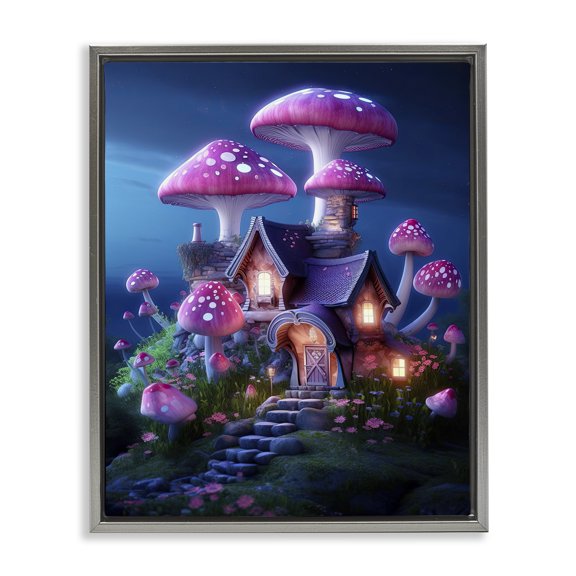 Stupell Industries Mystical Forest Cottage Town & City Painting Gray Floater Framed Art Print Wall Art, 17 x 21