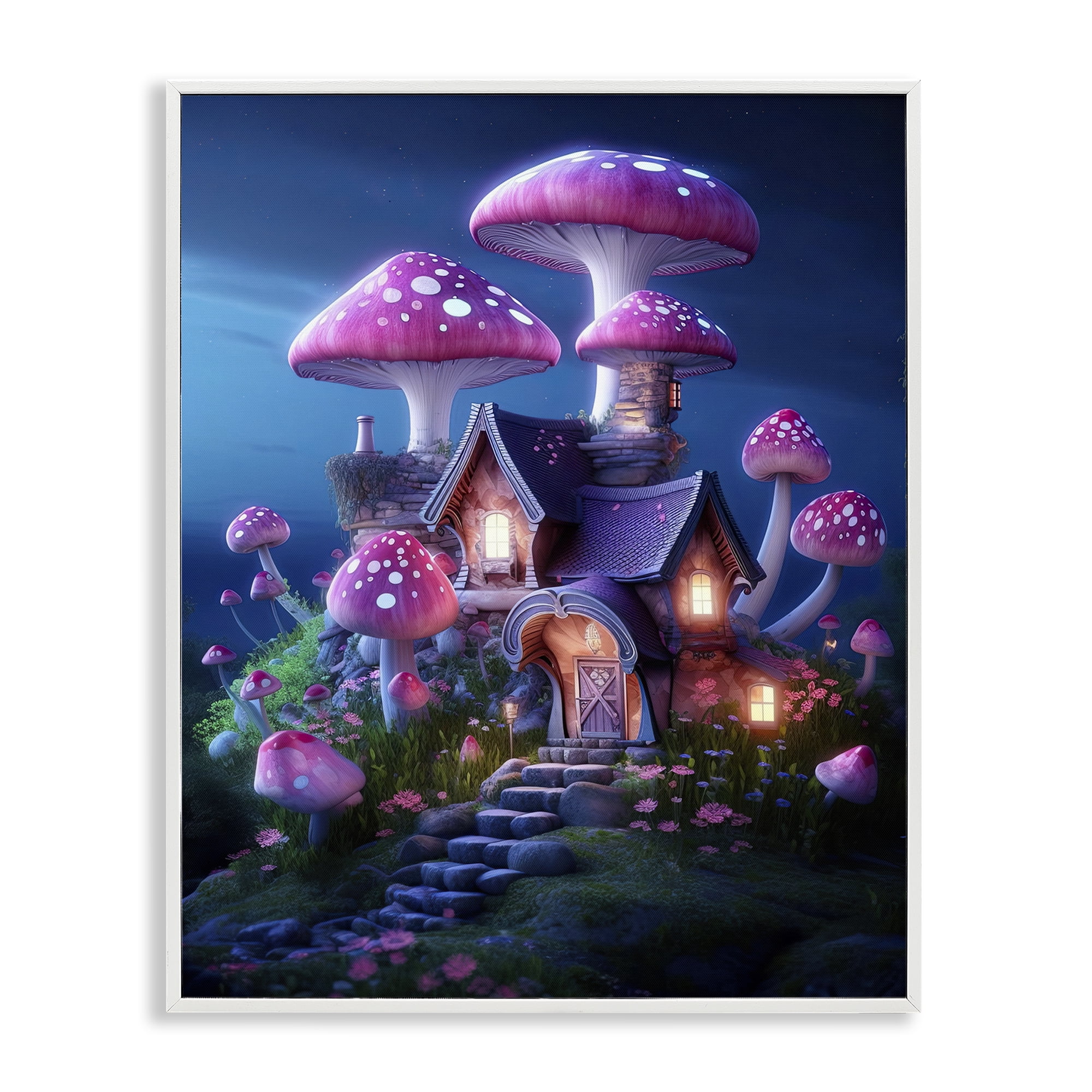 Stupell Industries Mystical Forest Cottage Town & City Painting White Framed Art Print Wall Art, 11 x 14
