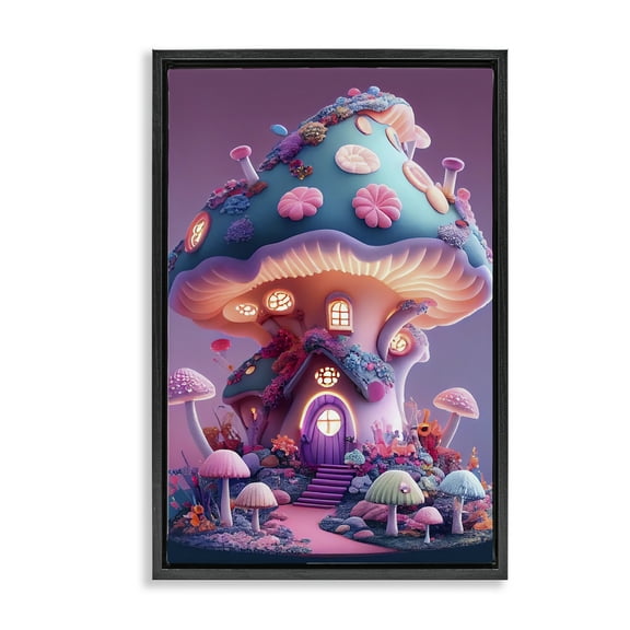 Stupell Industries Mystical Forest Mushroom Town & City Painting Black Floater Framed Art Print Wall Art, 17 x 25