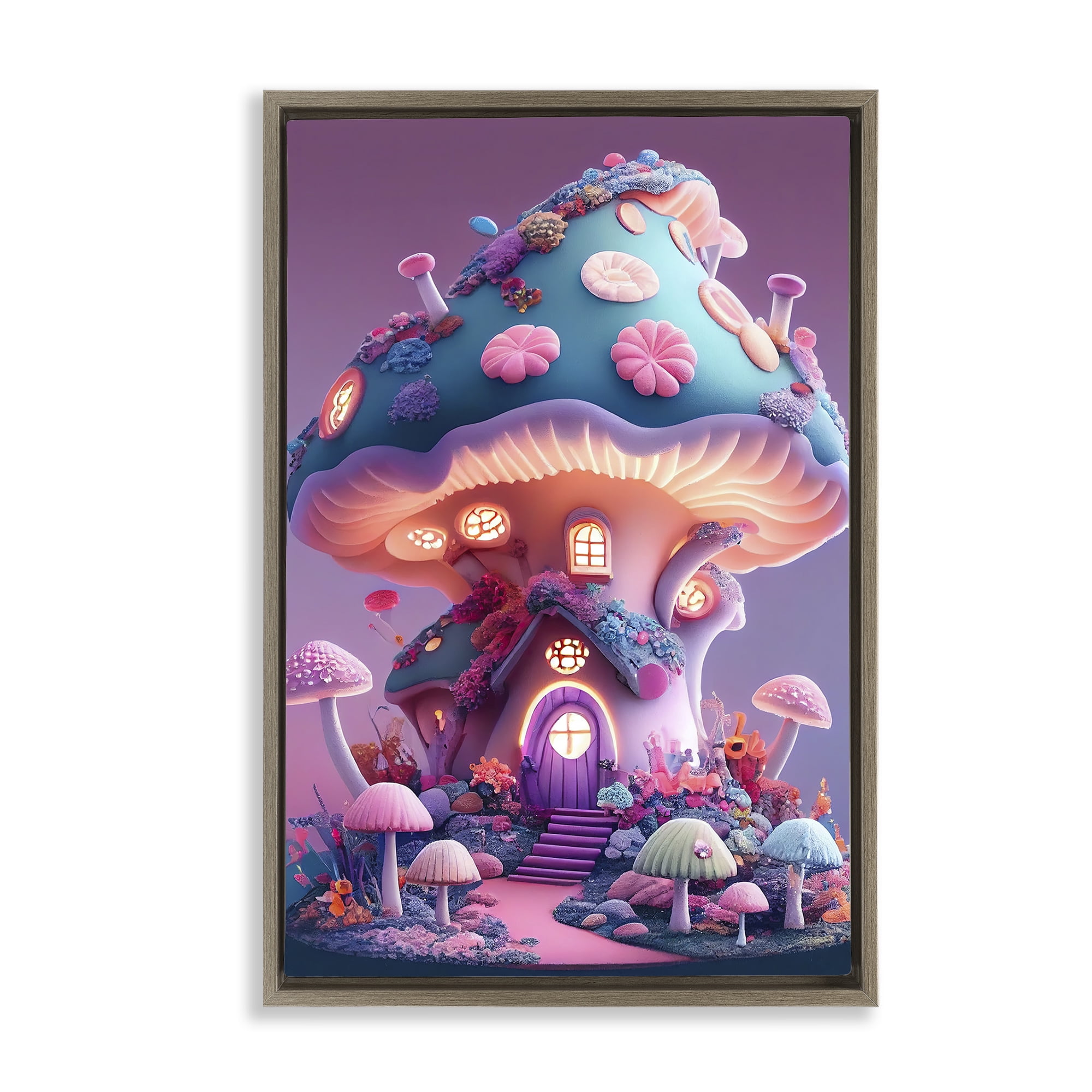 Stupell Industries Mystical Forest Mushroom Town & City Painting Brown Floater Framed Art Print Wall Art, 21 x 31