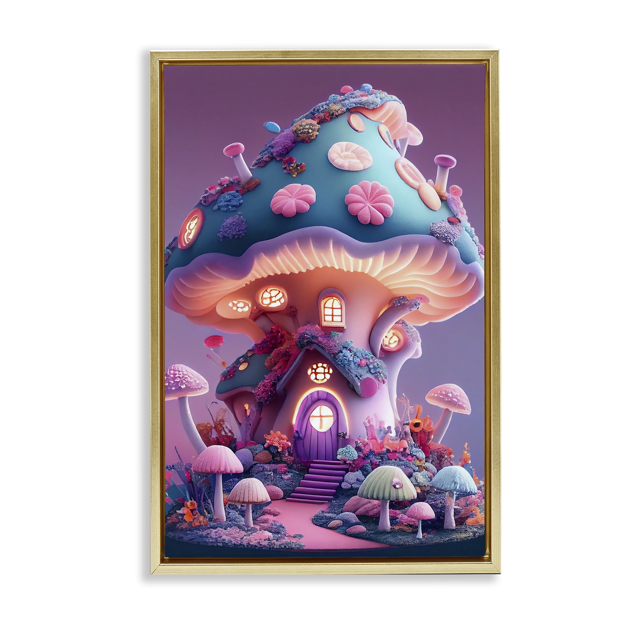 Stupell Industries Mystical Forest Mushroom Town & City Painting Gold Floater Framed Art Print Wall Art, 17 x 25