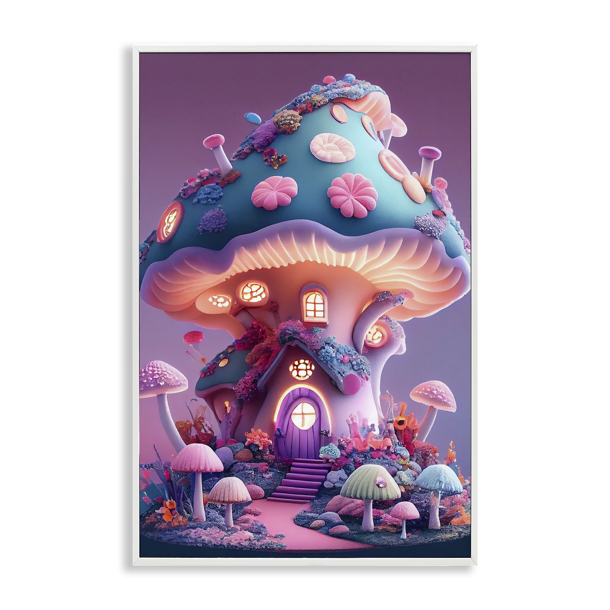 Stupell Industries Mystical Forest Mushroom Town & City Painting White Framed Art Print Wall Art, 12 x 18