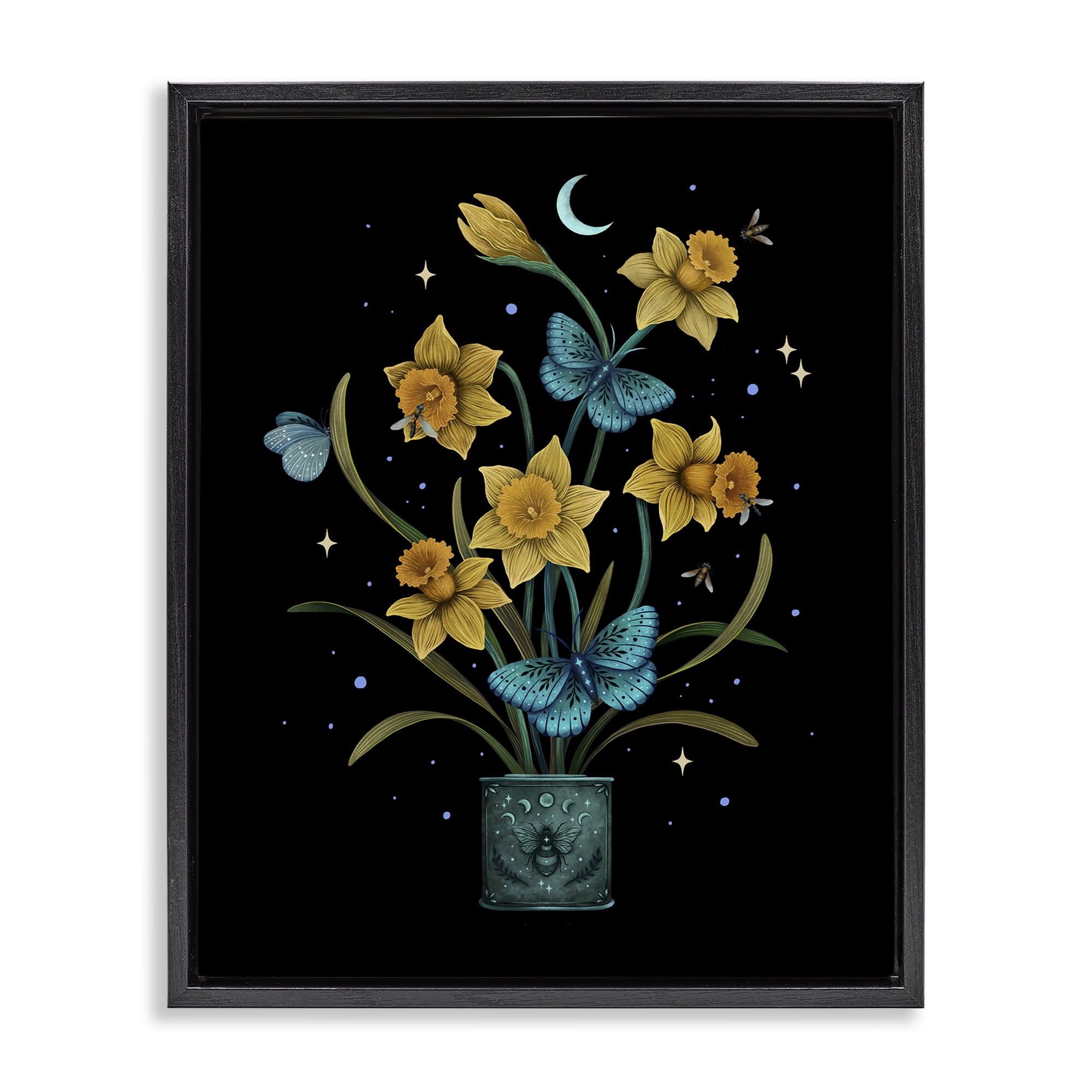 Stupell Industries Mystical March Daffodils Black Framed Floater Canvas Wall Art, design by Episodic Drawings