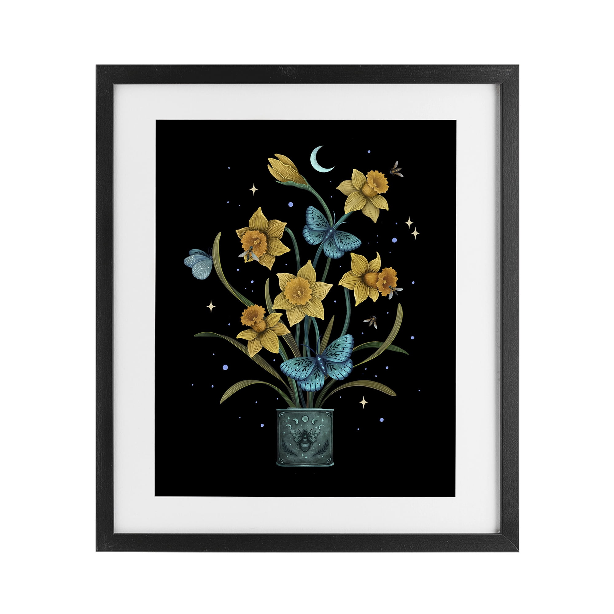 Stupell Industries Mystical March Daffodils Black Framed Print Under Glass, design by Episodic Drawings
