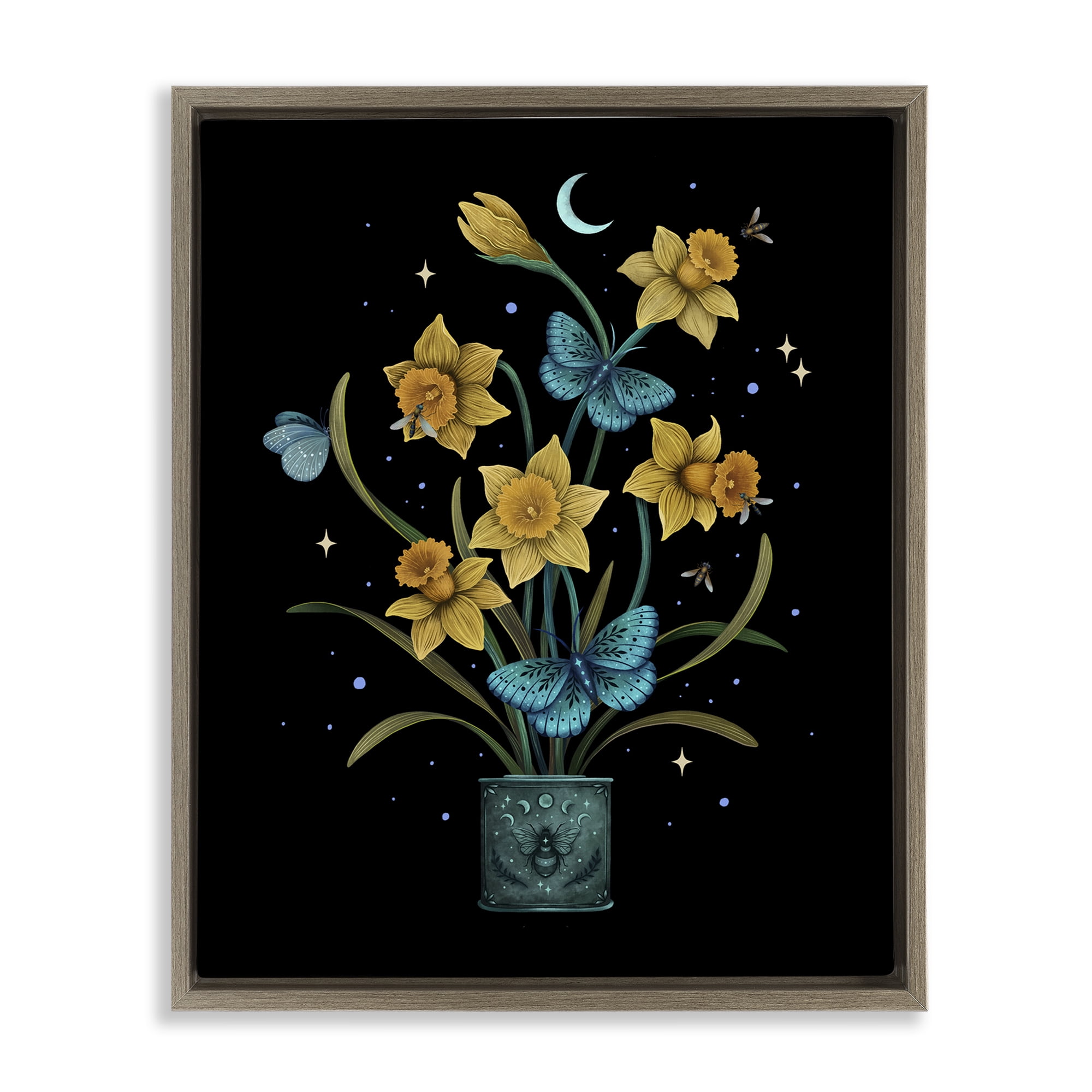 Stupell Industries Mystical March Daffodils Brown Framed Floater Canvas Wall Art, design by Episodic Drawings
