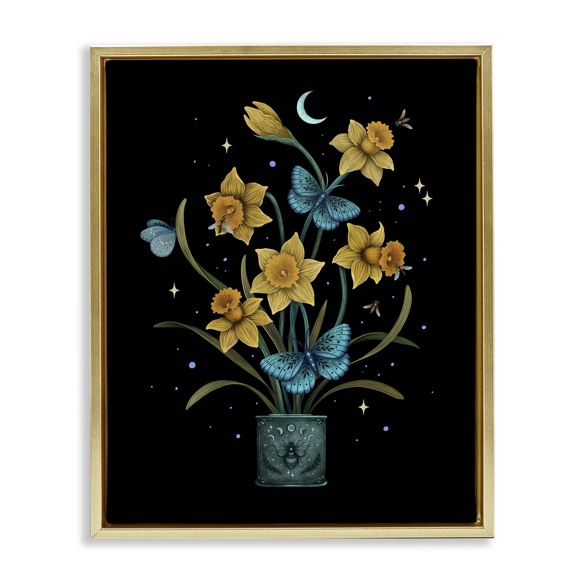 Stupell Industries Mystical March Daffodils Gold Framed Floater Canvas Wall Art, design by Episodic Drawings