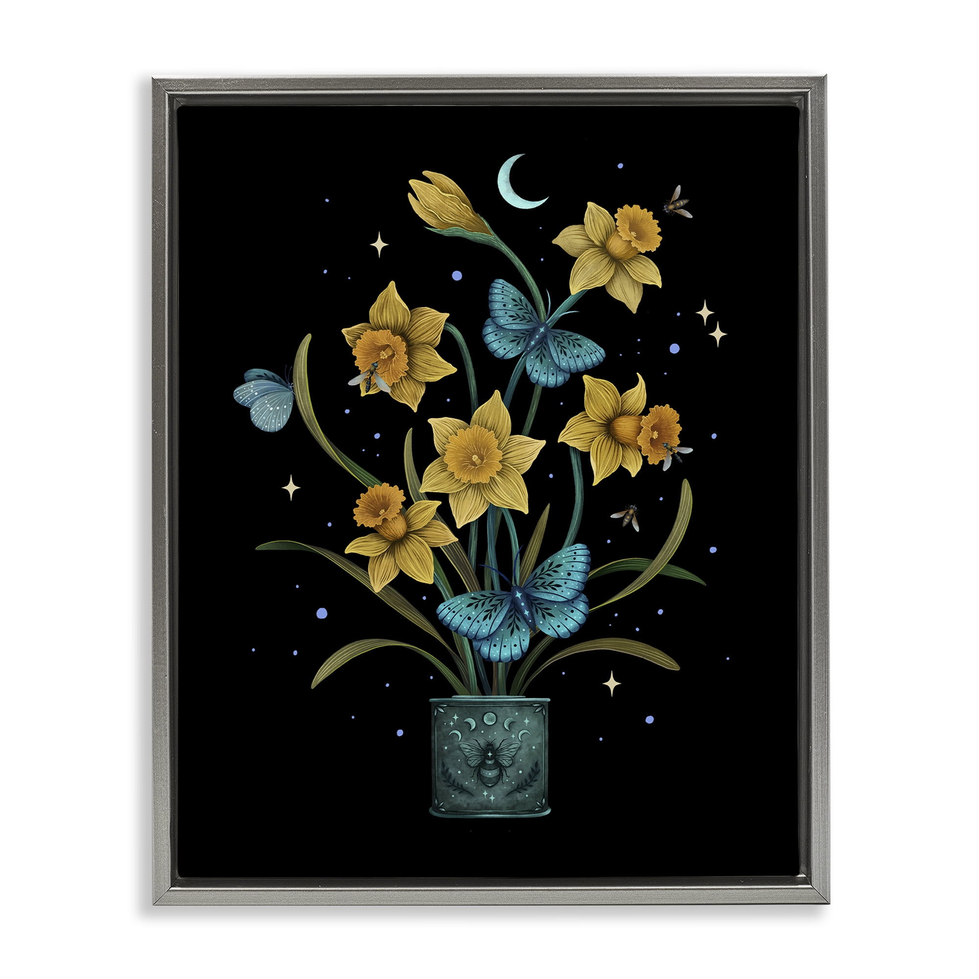Stupell Industries Mystical March Daffodils Gray Framed Floater Canvas Wall Art, design by Episodic Drawings