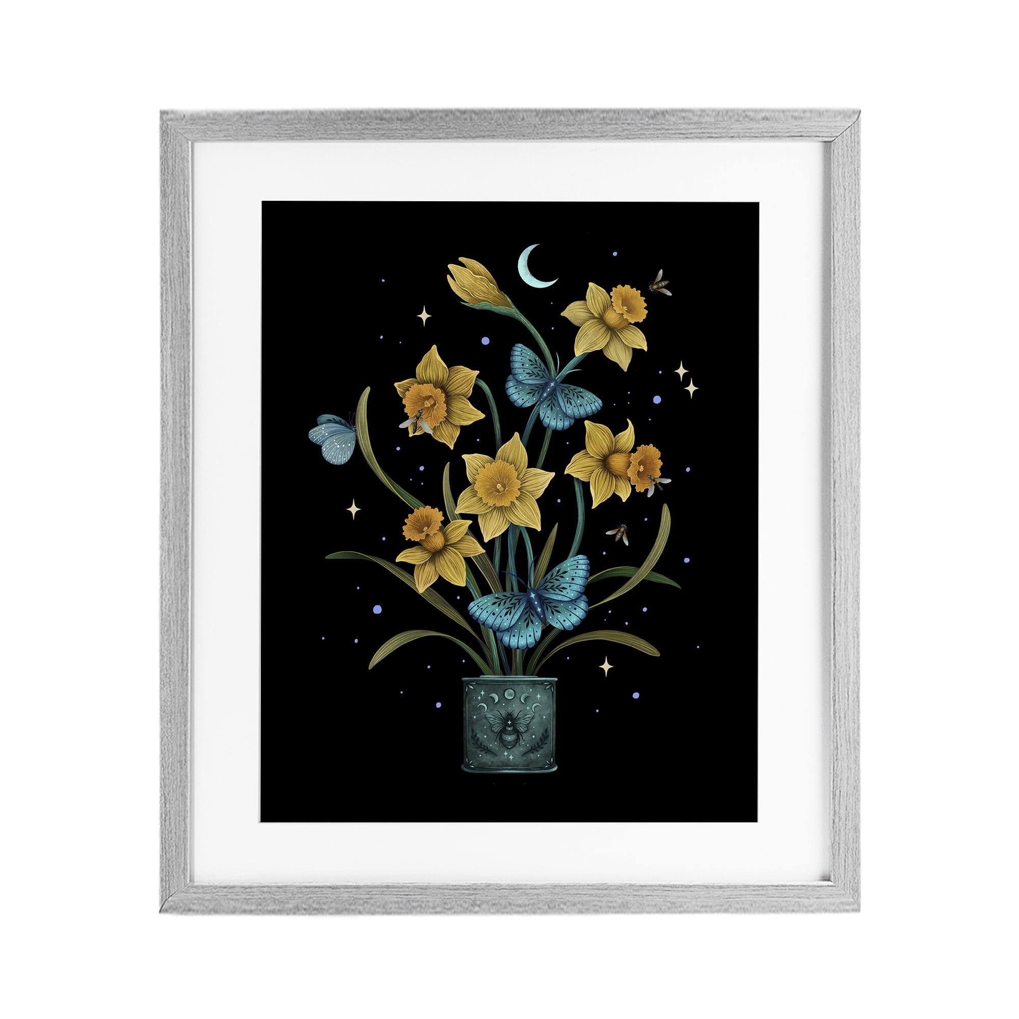 Stupell Industries Mystical March Daffodils Gray Framed Print Under Glass, design by Episodic Drawings