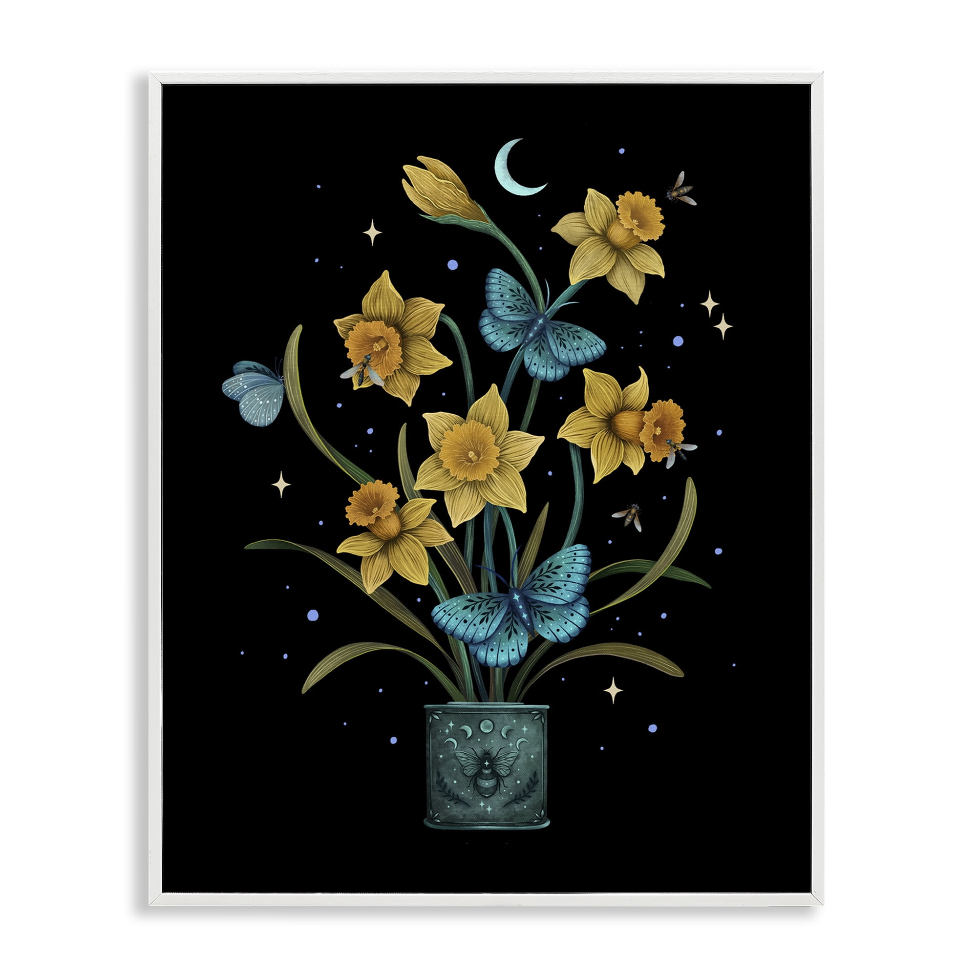 Stupell Industries Mystical March Daffodils White Framed Giclee Art, design by Episodic Drawings