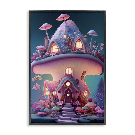 Stupell Industries Mystical Mushroom House Town & City Painting Black Framed Art Print Wall Art, 16 x 24