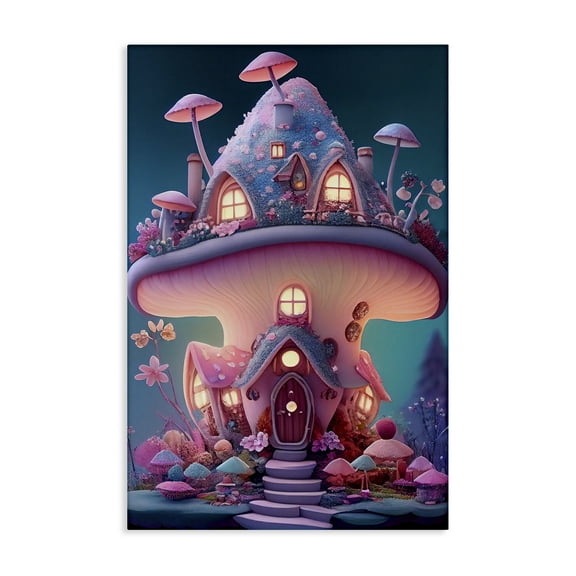 Stupell Industries Mystical Mushroom House Town & City Painting Gallery Wrapped Canvas Art Print Wall Art, 16 x 24