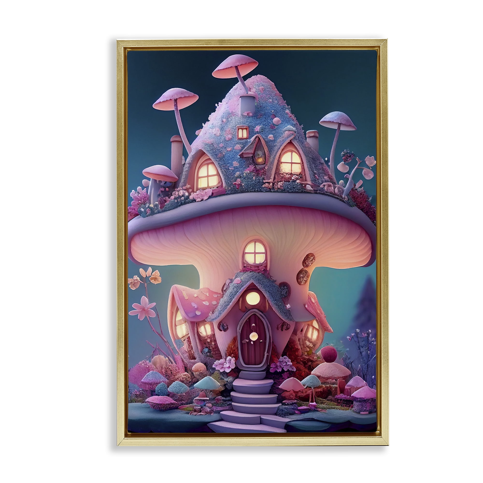 Stupell Industries Mystical Mushroom House Town & City Painting Gold Floater Framed Art Print Wall Art, 17 x 25