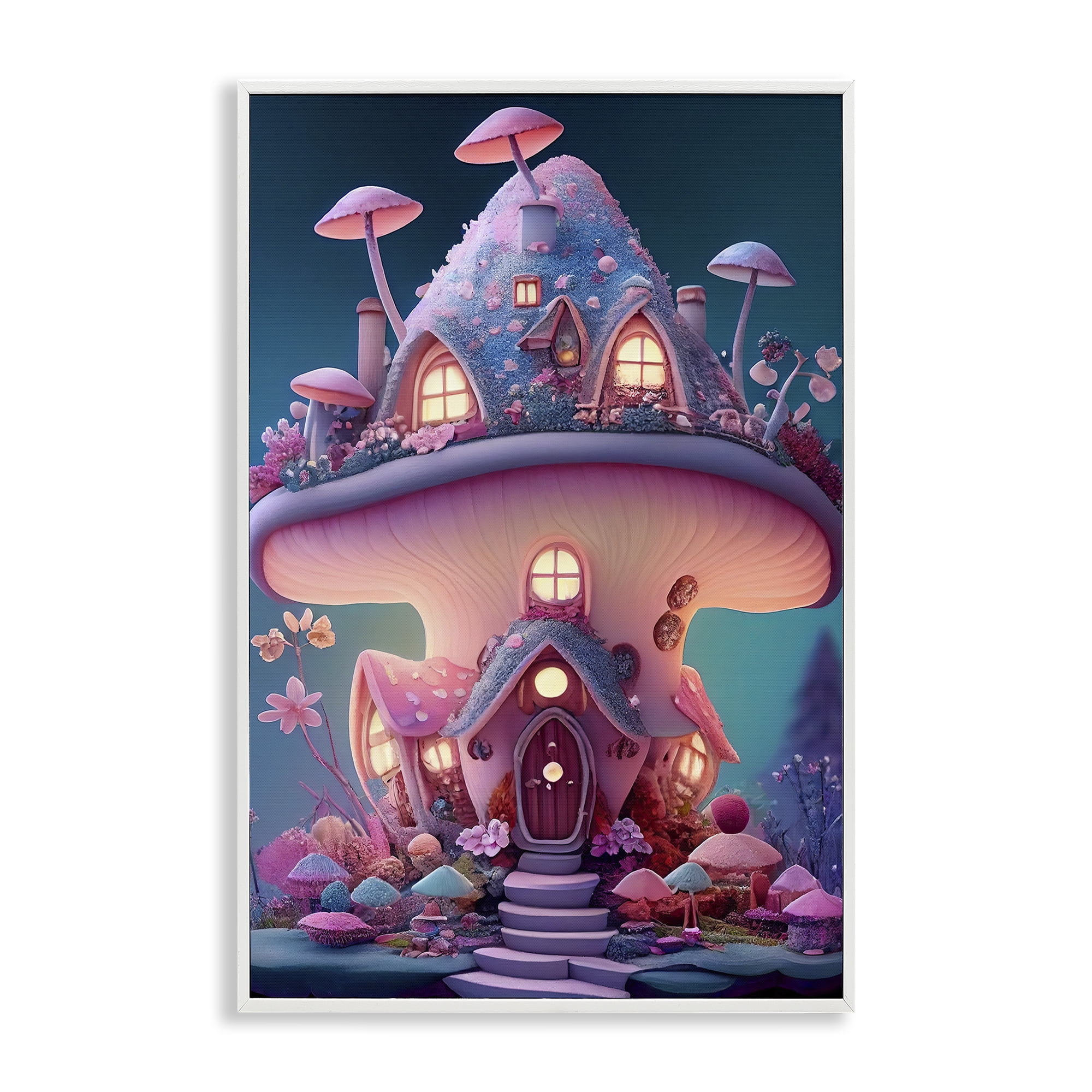 Stupell Industries Mystical Mushroom House Town & City Painting White Framed Art Print Wall Art, 12 x 18