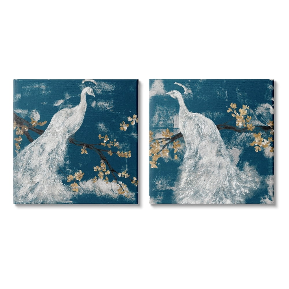 Stupell Industries Mystical Peacock Floral Tree Blossoms Indigo Sky Canvas Wall Art by Jennifer Goldberger