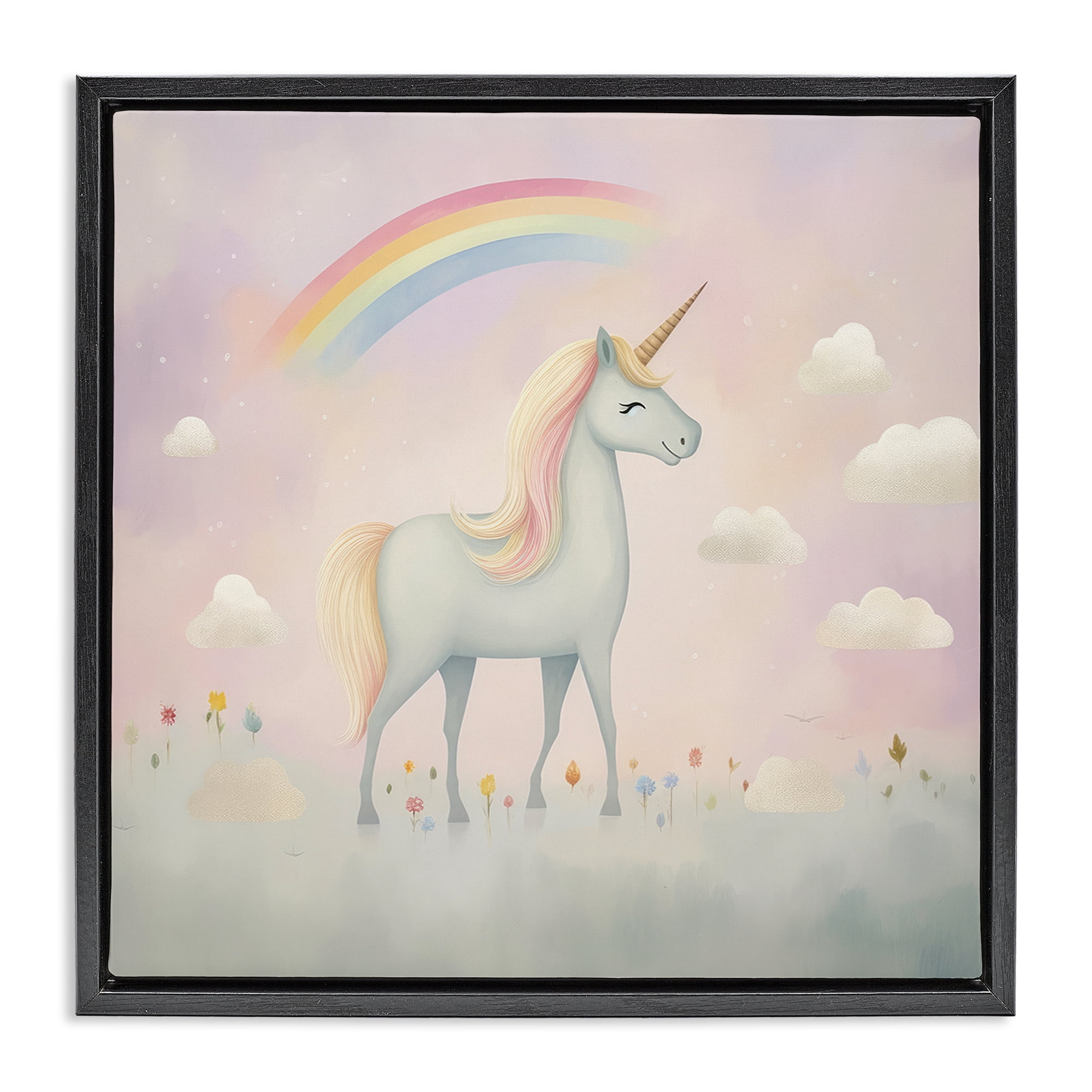 Stupell Industries Mystical Unicorn Dreams in Pastel Black Framed Floater Canvas Wall Art, design by Lazar Studio