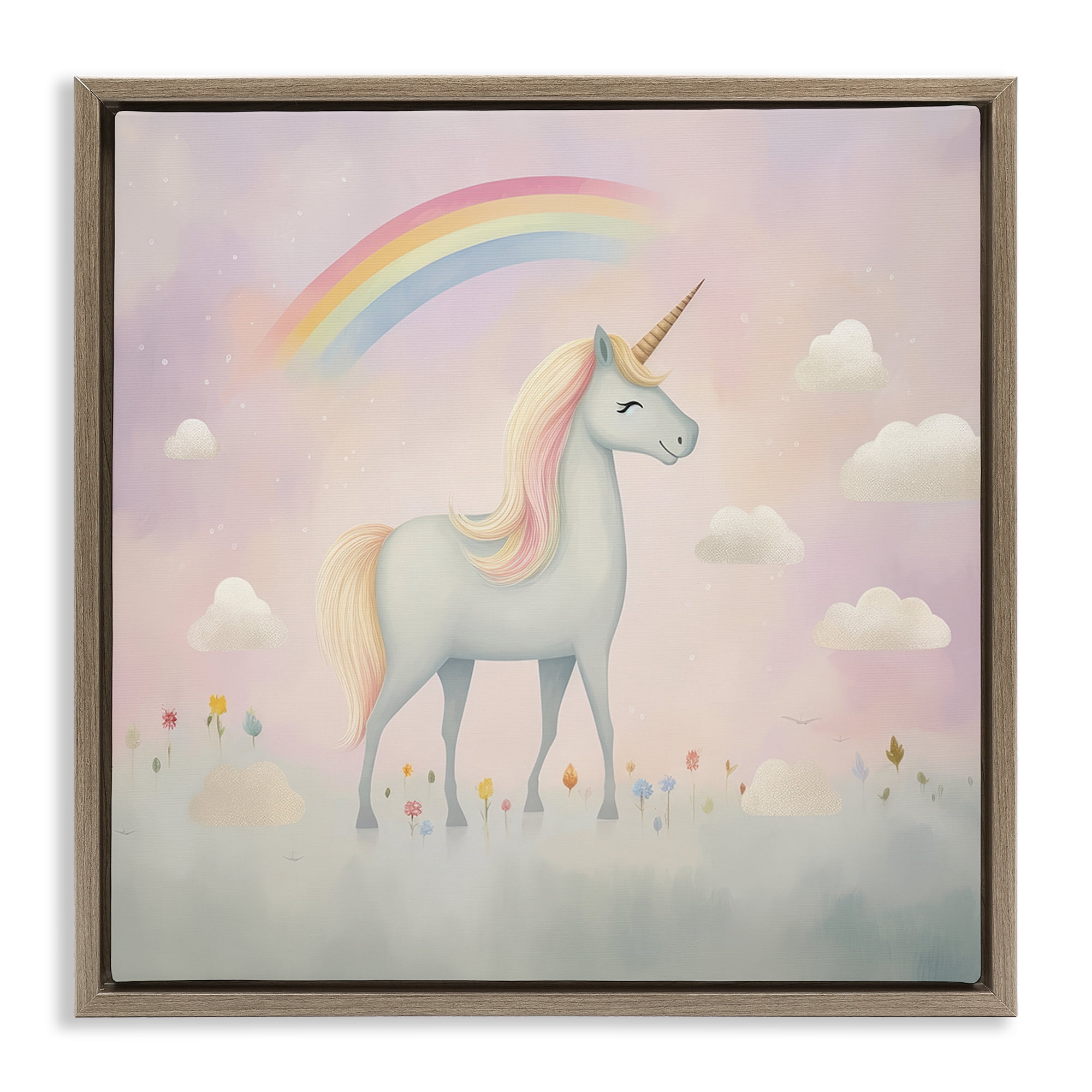 Stupell Industries Mystical Unicorn Dreams in Pastel Brown Framed Floater Canvas Wall Art, design by Lazar Studio