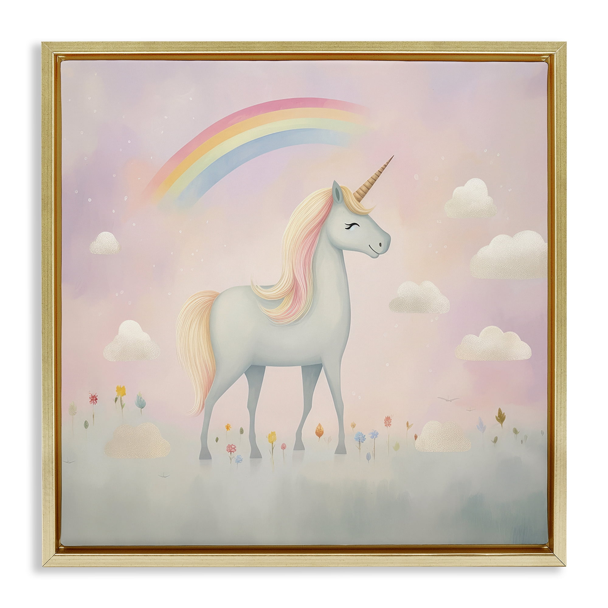 Stupell Industries Mystical Unicorn Dreams in Pastel Gold Framed Floater Canvas Wall Art, design by Lazar Studio