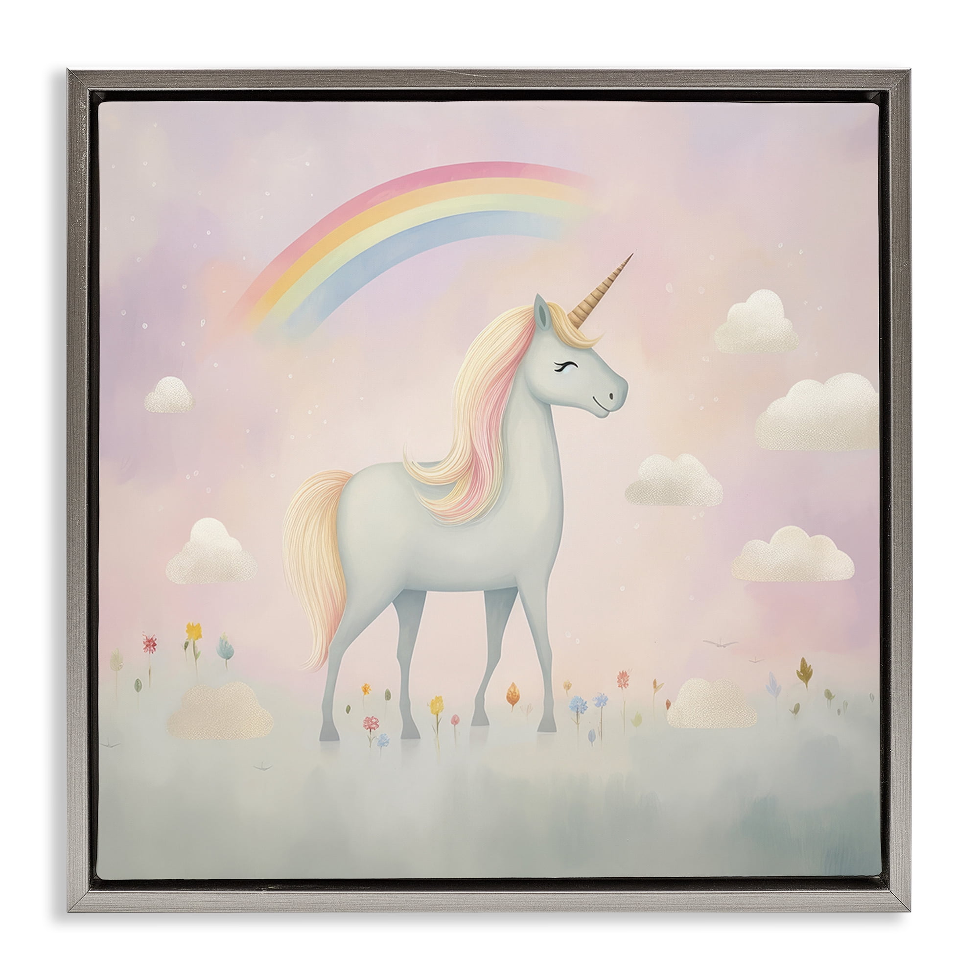 Stupell Industries Mystical Unicorn Dreams in Pastel Gray Framed Floater Canvas Wall Art, design by Lazar Studio