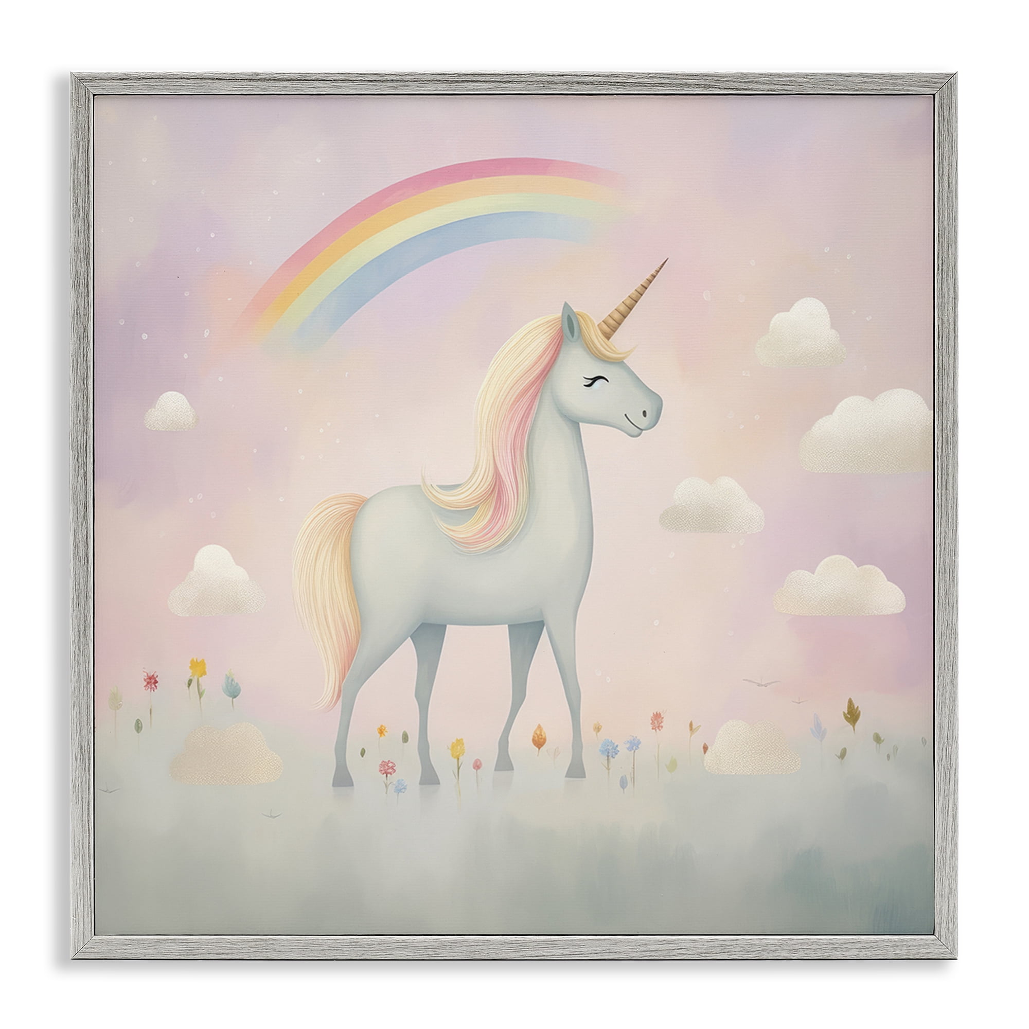 Stupell Industries Mystical Unicorn Dreams in Pastel Gray Framed Giclee Art, design by Lazar Studio